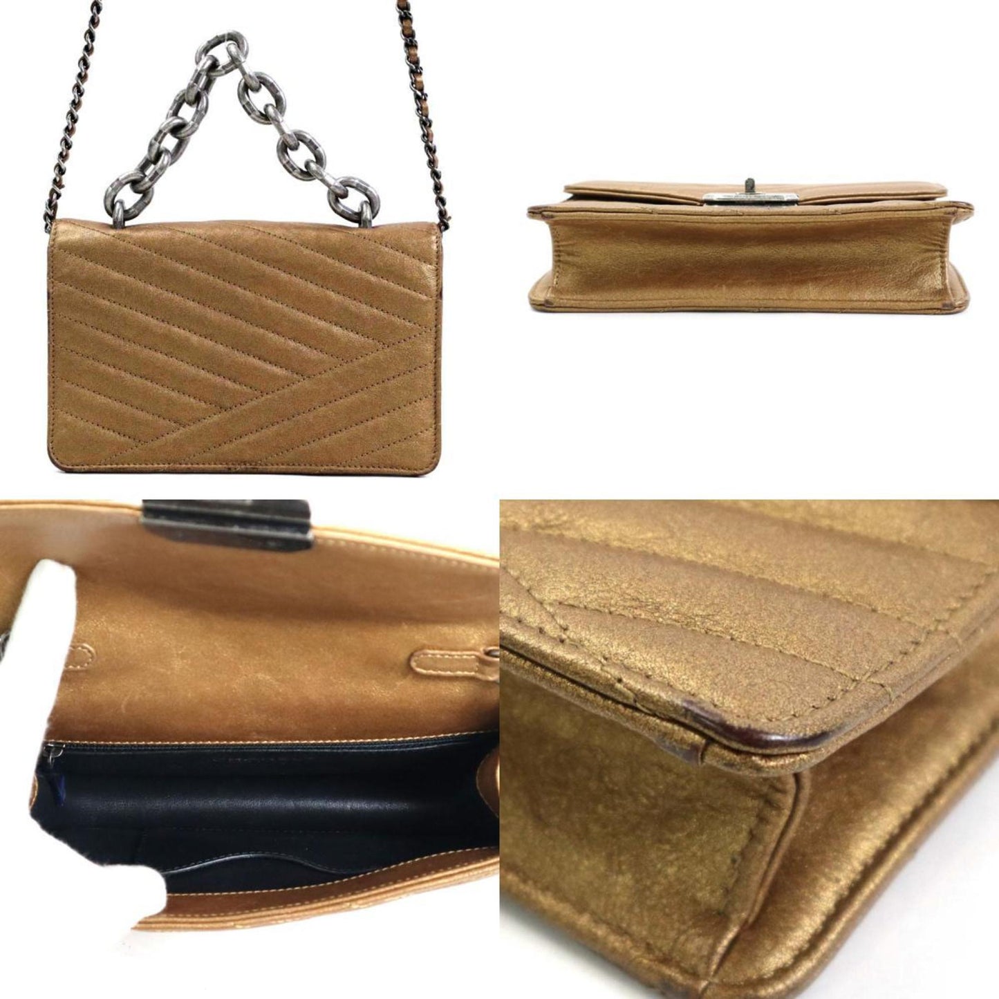 Luxury Chanel Handbag Diagonal Shoulder Bag Turn Lock Chain Leather/Metal Gold/Gunmetal
