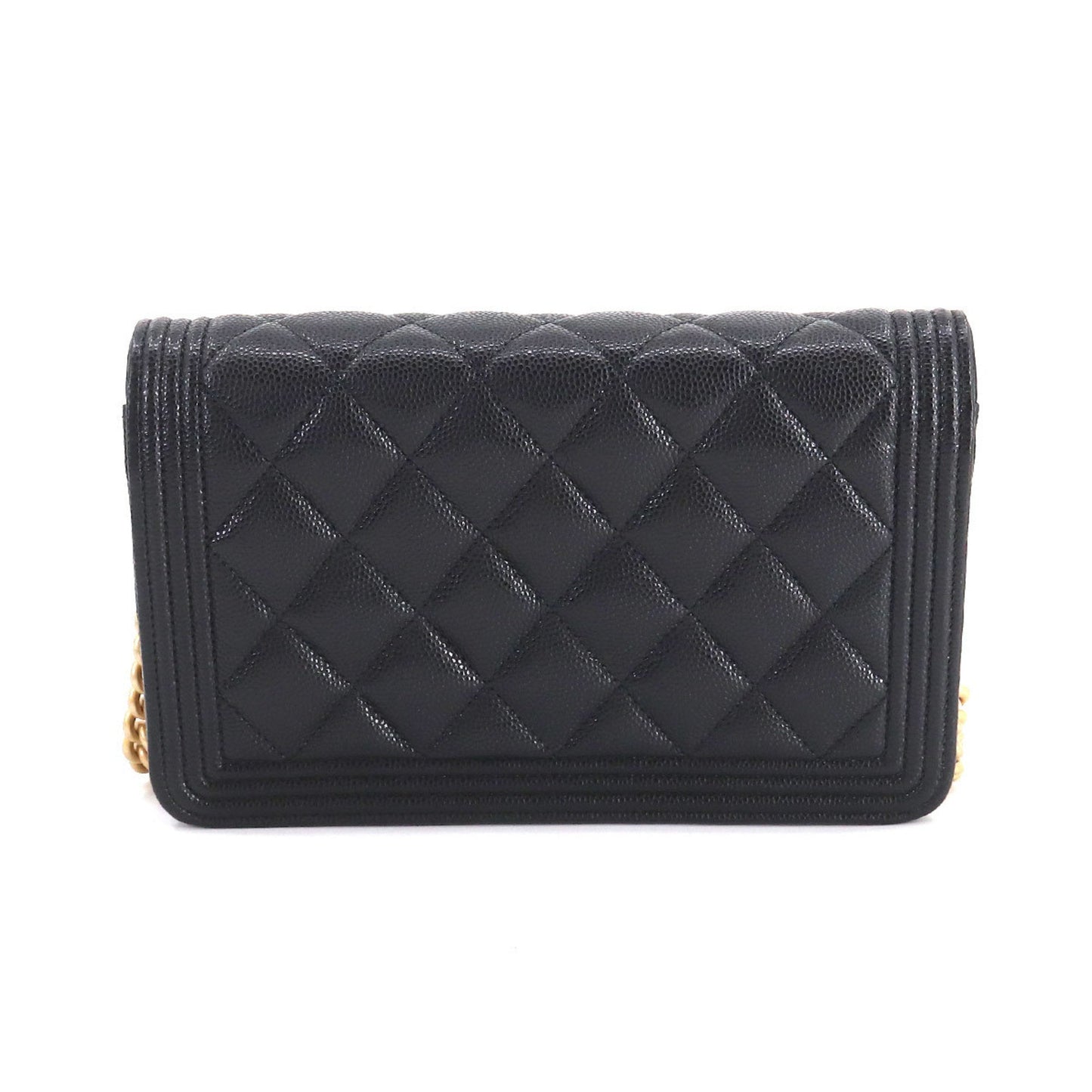 Luxury Chanel Boy  Chain Wallet Long Caviar Skin Black AP1117 Gold Hardware