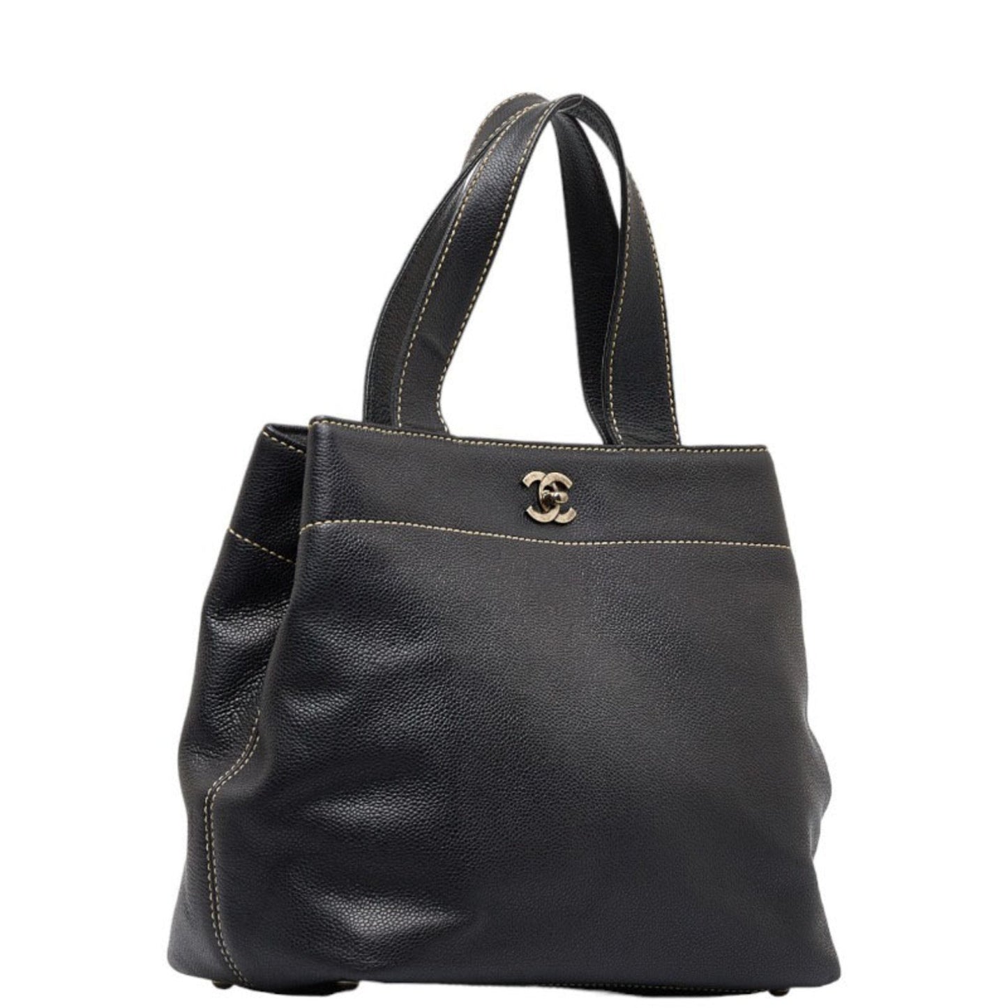 Luxury Chanel Coco Mark Turnlock Handbag Tote Bag Black Caviar Skin Ladies