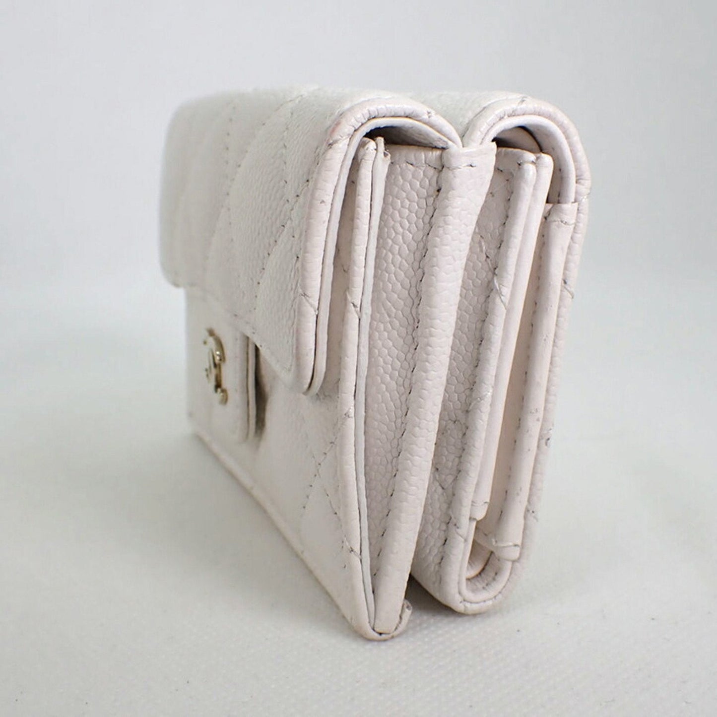 Luxury Chanel caviar skin white trifold wallet