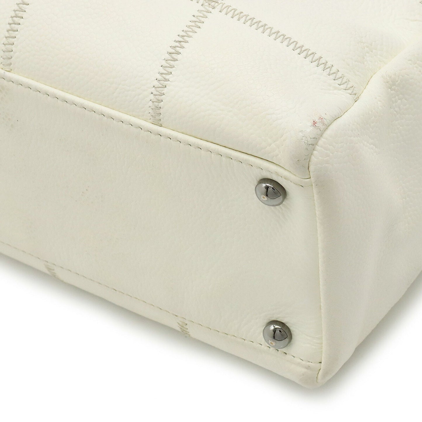 Luxury Chanel Chocolate Bar Coco Mark Handbag Boston Leather Ivory White