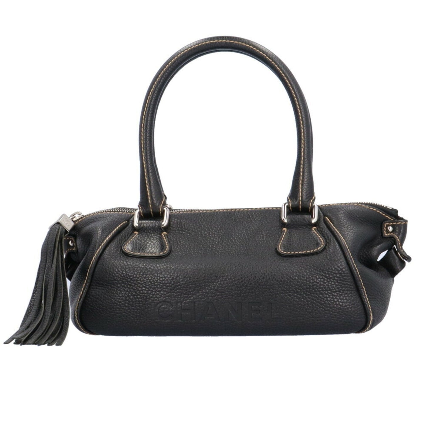 Luxury Chanel Tassel Handbag Calf Black Women's