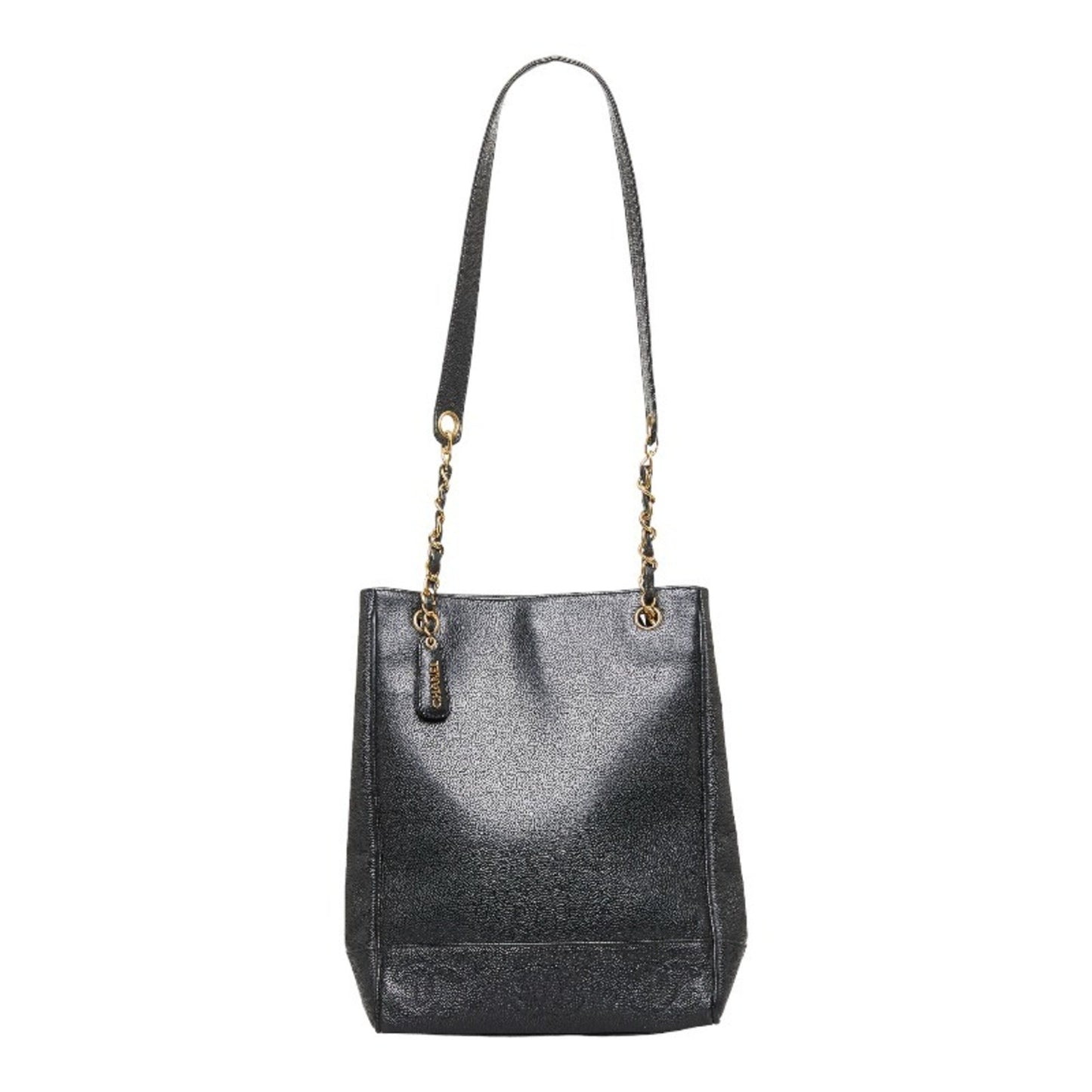Luxury Chanel coco mark handbag tote bag black gold matte caviar skin ladies