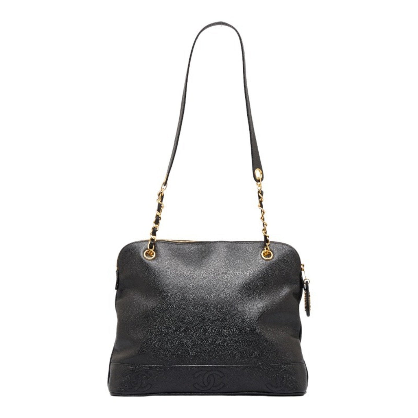 Luxury Chanel here mark chain tote bag shoulder black caviar skin ladies