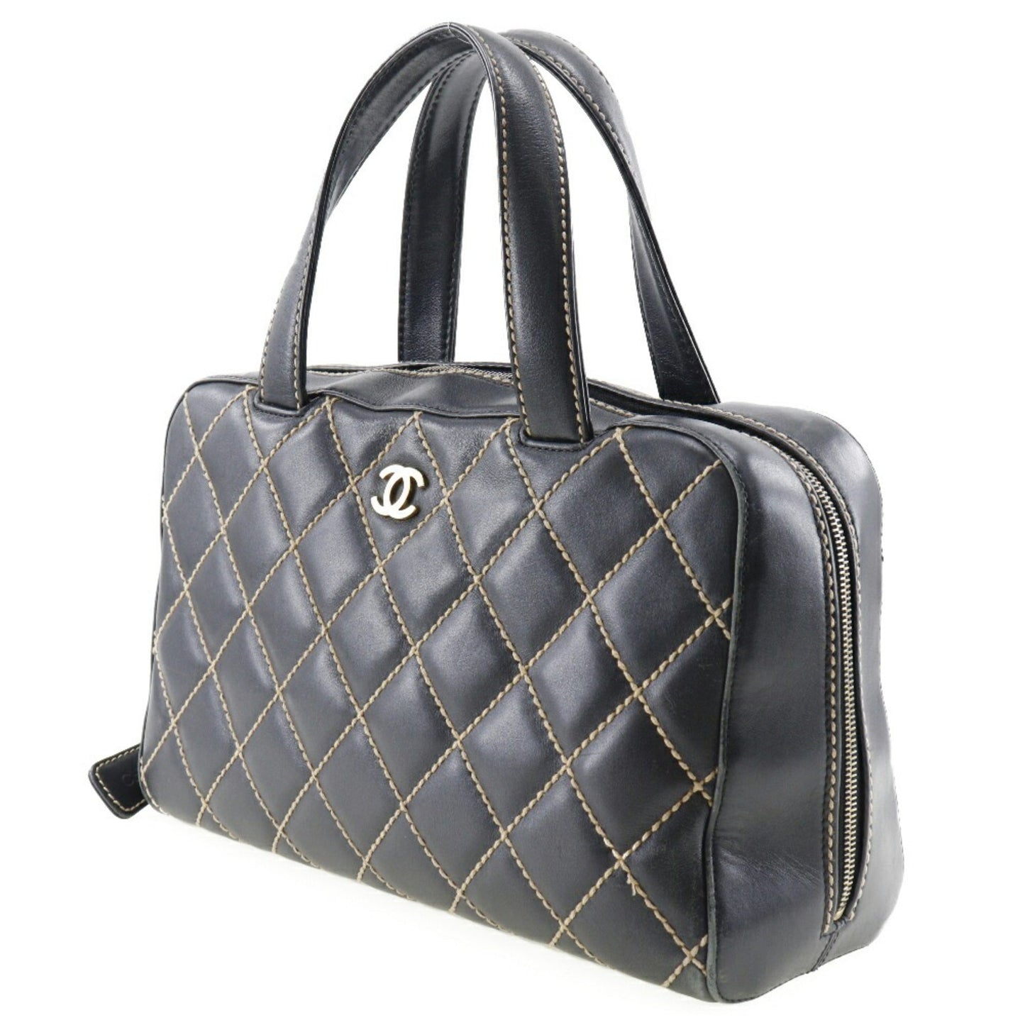 Luxury Chanel Wild Stitch Handbag Mini Boston A14692 Calf Black Ladies