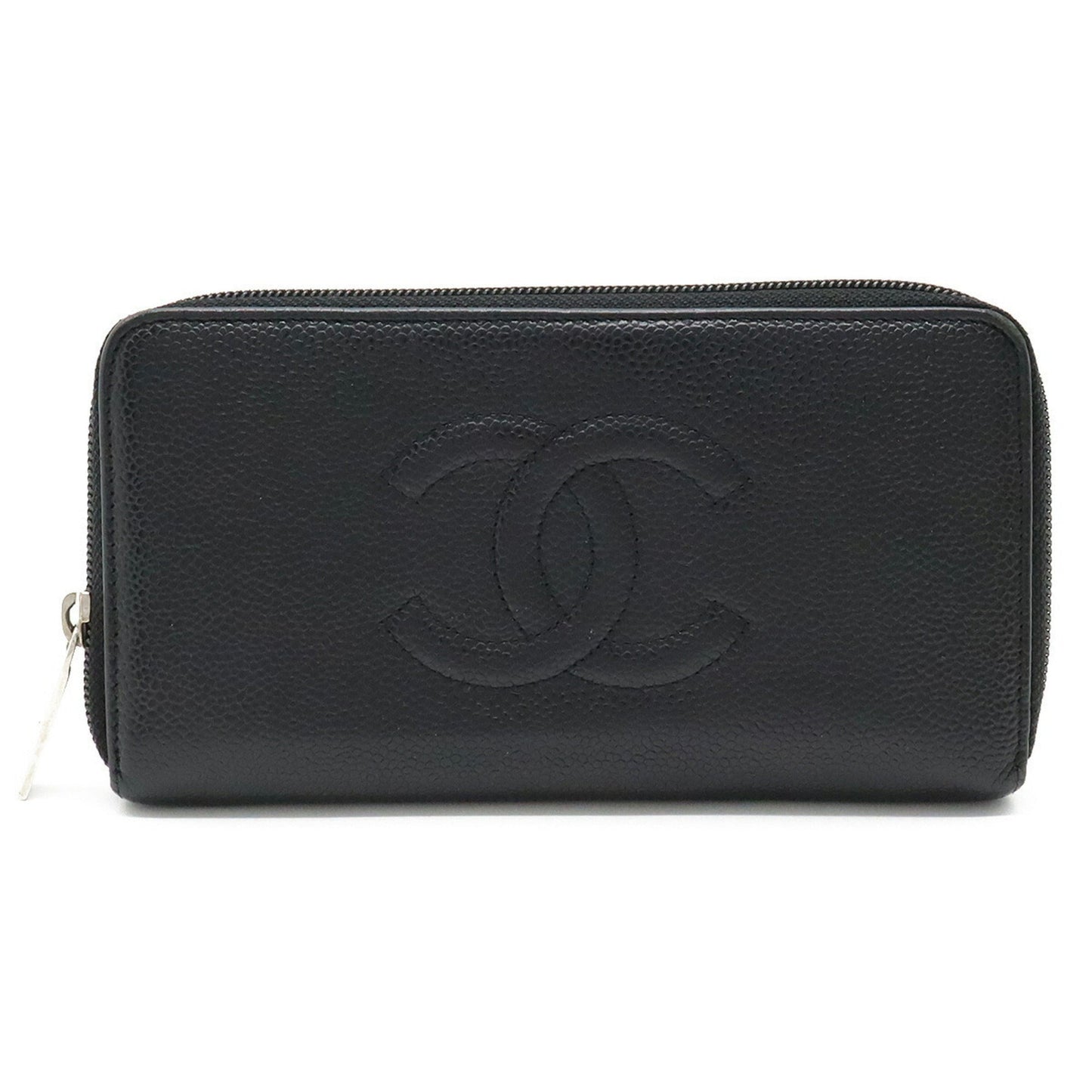 Luxury Chanel Caviar Skin Coco Mark Round Long Wallet Leather Black A50071