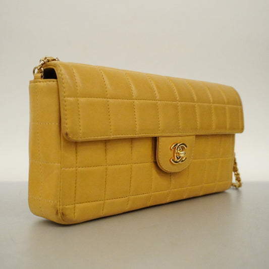 CHANEL  Chocolate Bar Chain Shoulder Women's Leather Shoulder Bag Beige