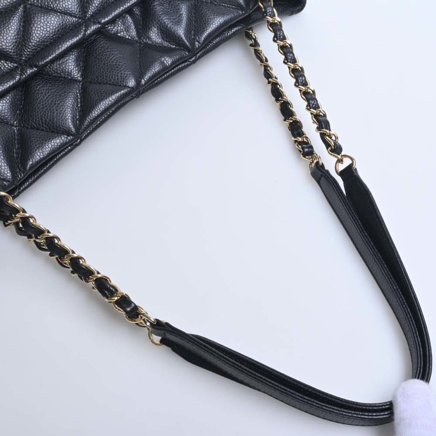 CHANEL Caviar Skin Matelasse Coco Mark GST Chain Tote Bag Black Ladies