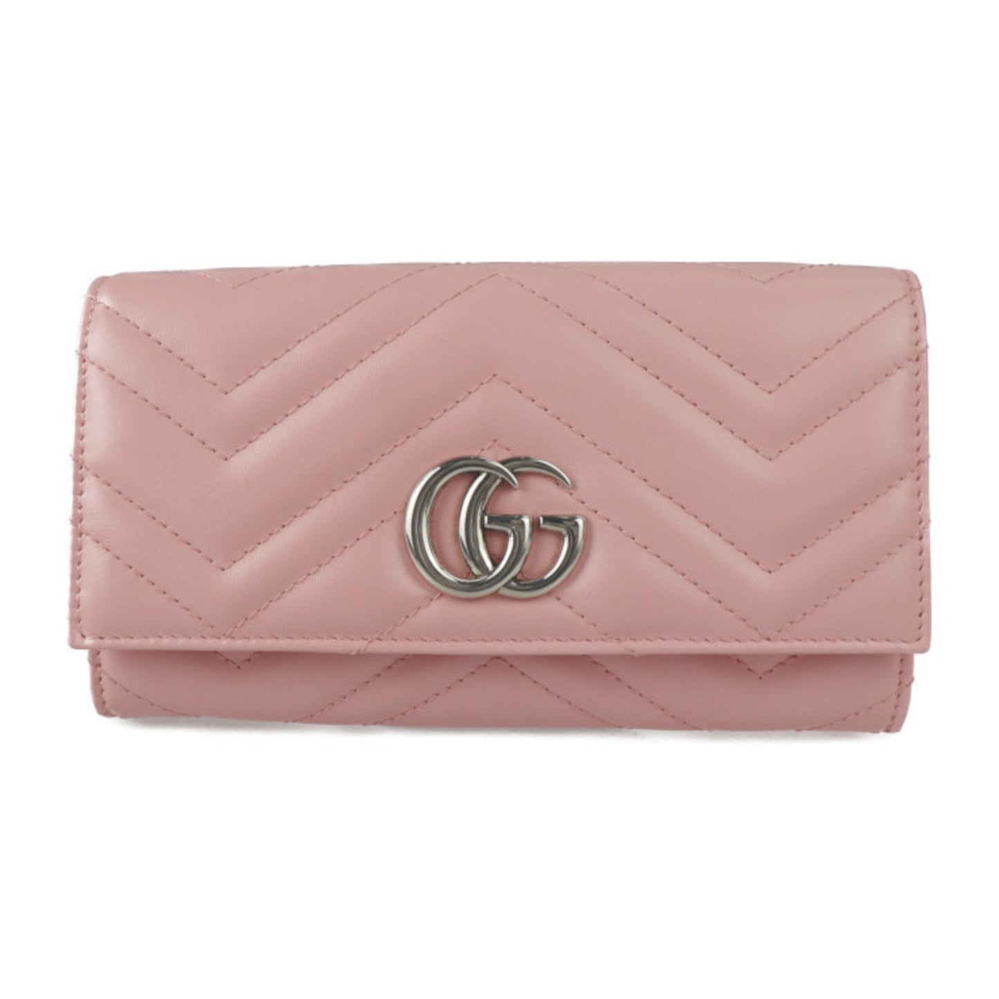 Luxury Gucci Continental Wallet GG Marmont Bifold 443436 Leather Pink Series Silver Metal Fittings Long