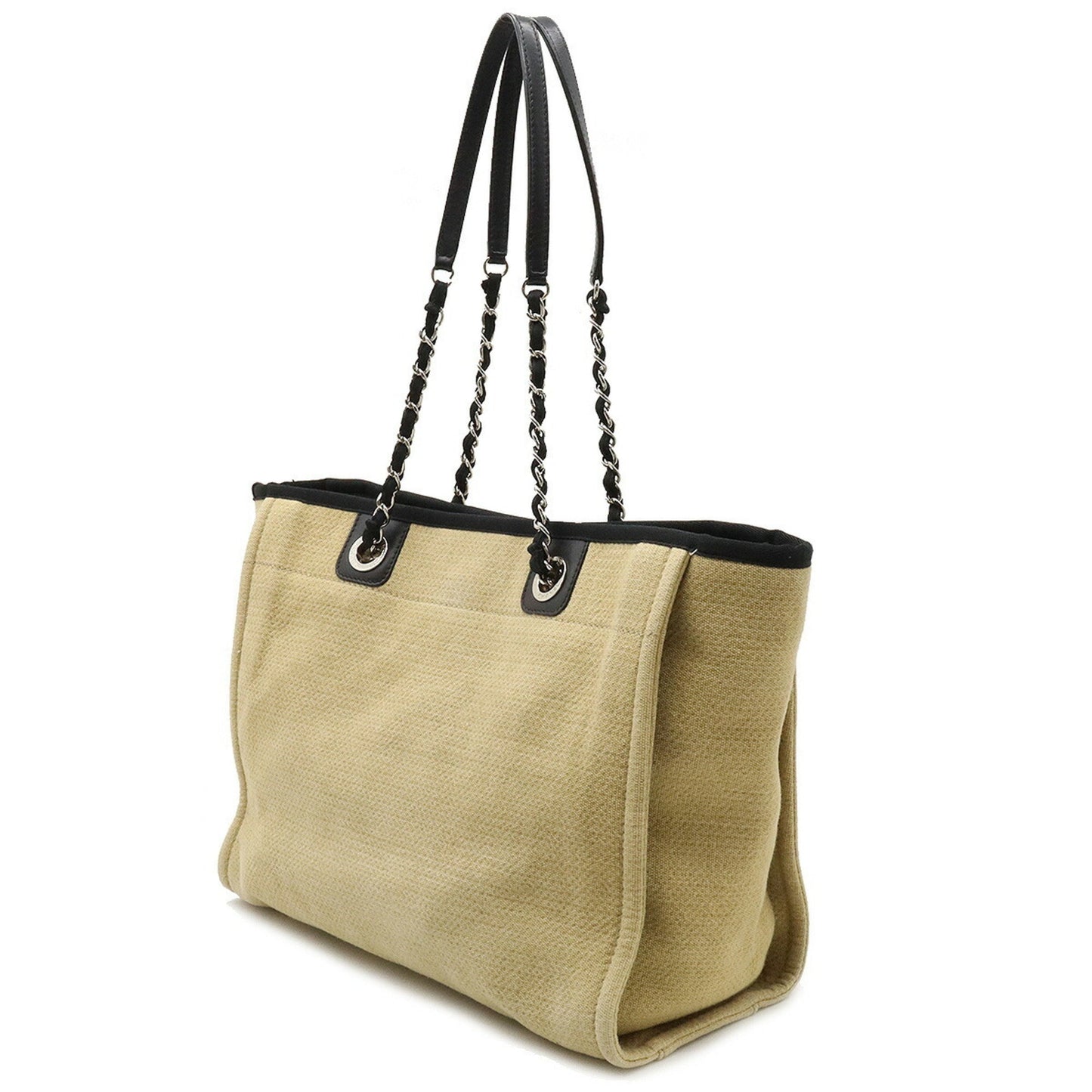 Luxury Chanel Deauville Line Medium Tote MM Bag Shoulder Chain Beige Black A67001