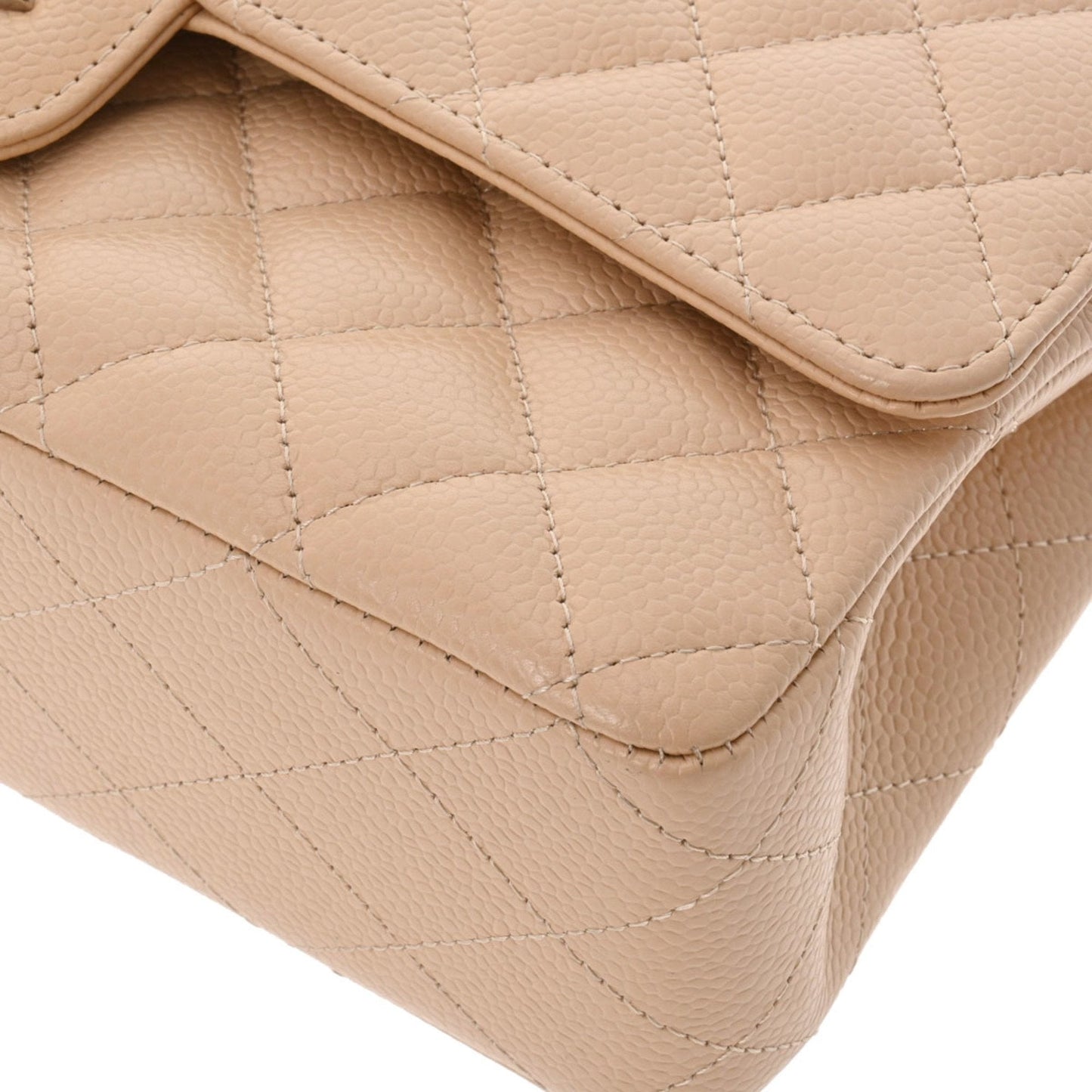 CHANEL matelasse W flap chain shoulder 25 beige A01112 ladies caviar skin bag