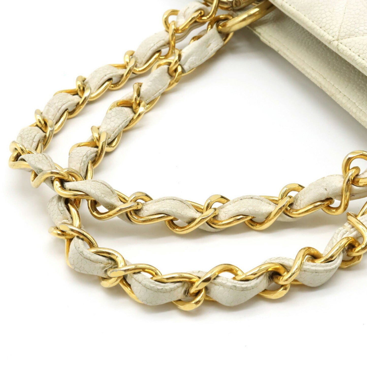 Luxury Chanel Matelasse Coco Mark Chain Bag Tote Handbag Caviar Skin Leather White