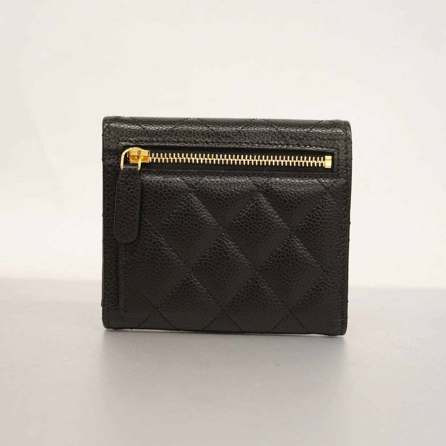 CHANEL  Matelasse Tri-fold Wallet Gold Metal Fittings Women's Caviar Leather
