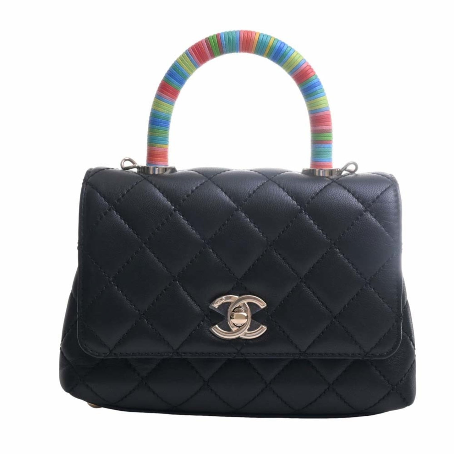 Luxury Chanel Leather Matelasse Coco Mark Chain Shoulder Bag Black/Multicolor Women's