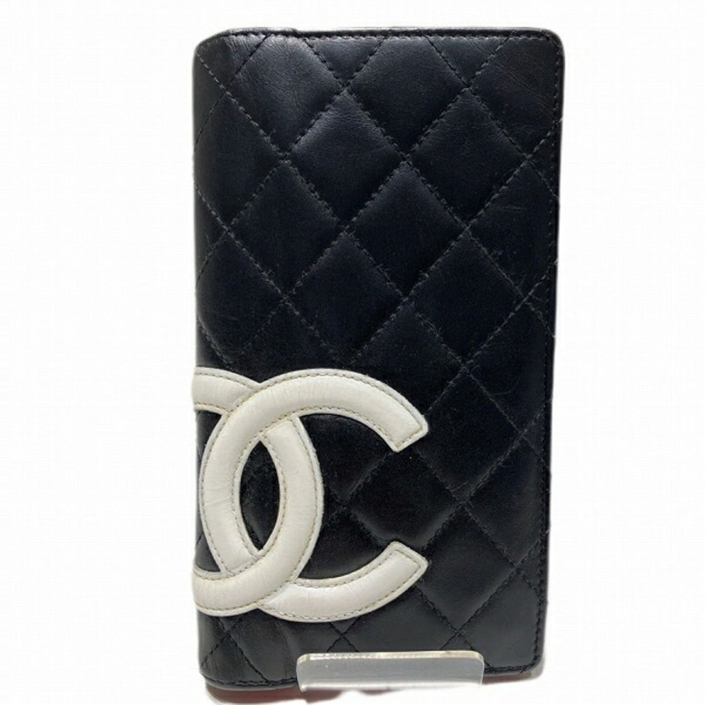 Luxury Chanel Cambon Line A26717 Coco Mark Black Bifold Wallet Long Women's
