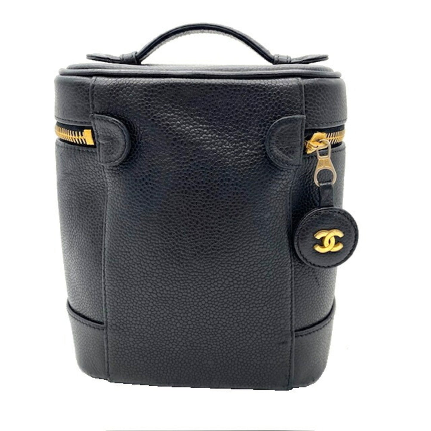 Luxury Chanel Vanity Bag Coco Mark Caviar Skin Women's Black