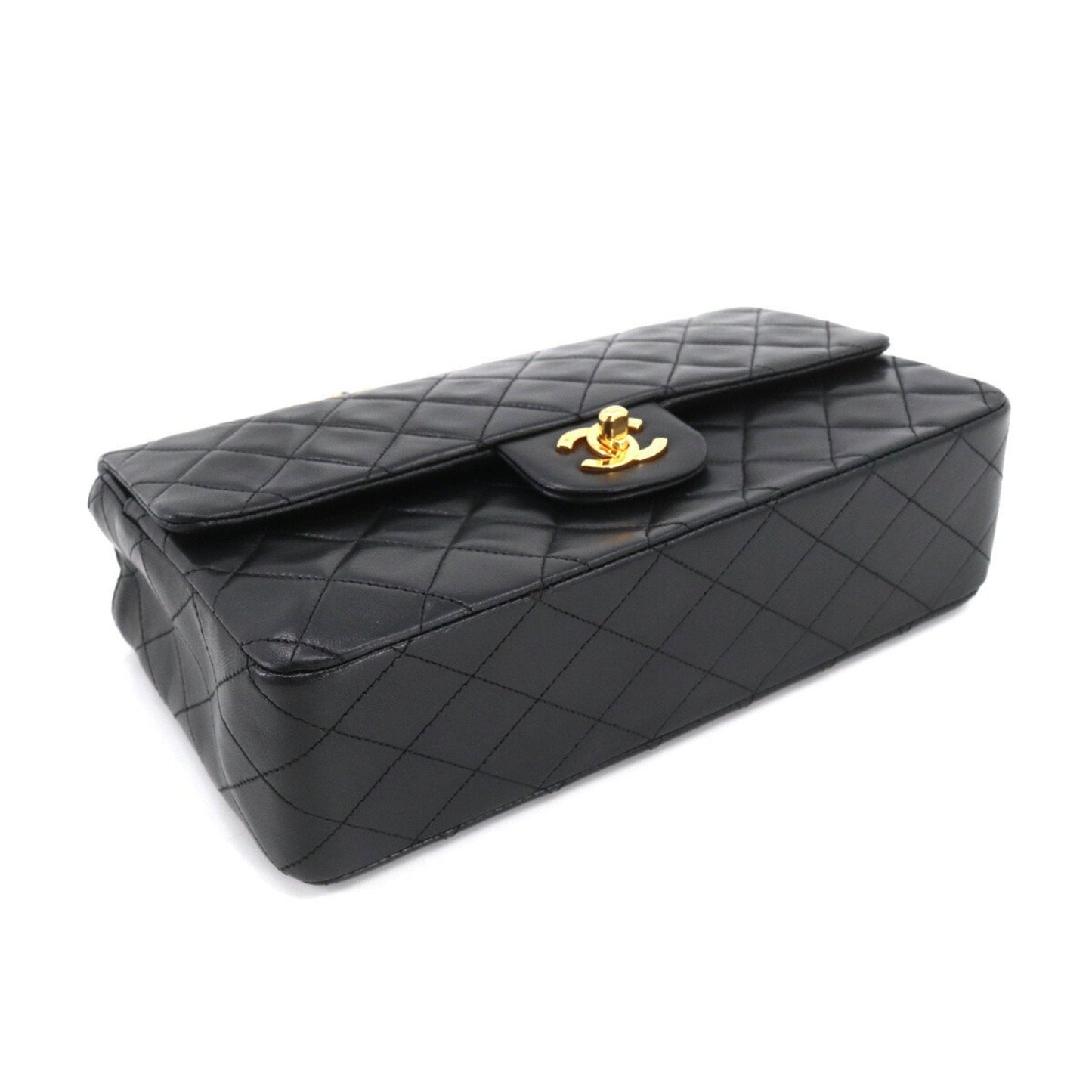 Luxury Chanel Matelasse Chain Hand Bag Leather Black Gold Hardware Vintage