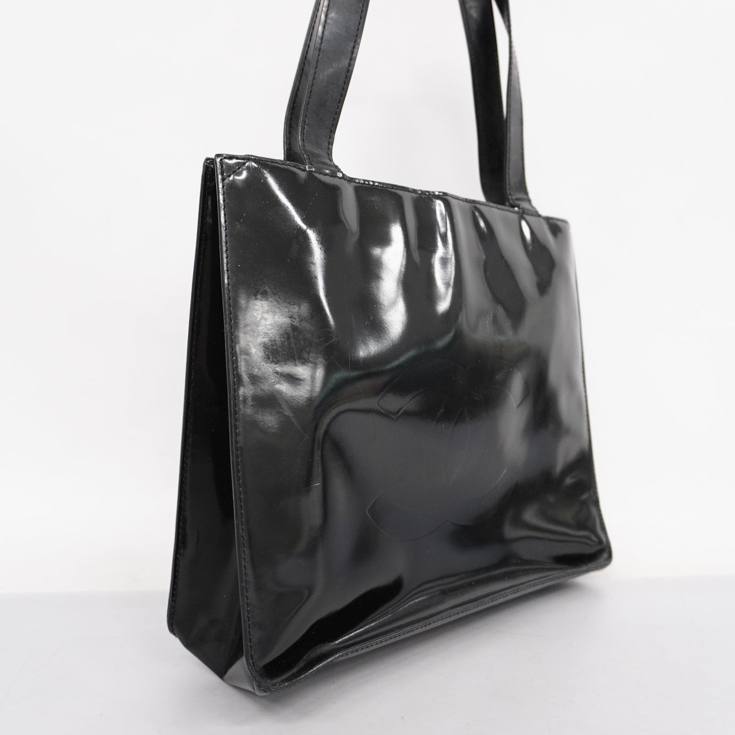 CHANEL[3cc2423]Auth  tote bag patent leather black silver metal