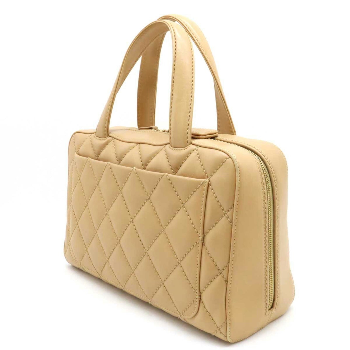 Luxury Chanel Wild Stitch Handbag Boston Bag Leather Beige A14692