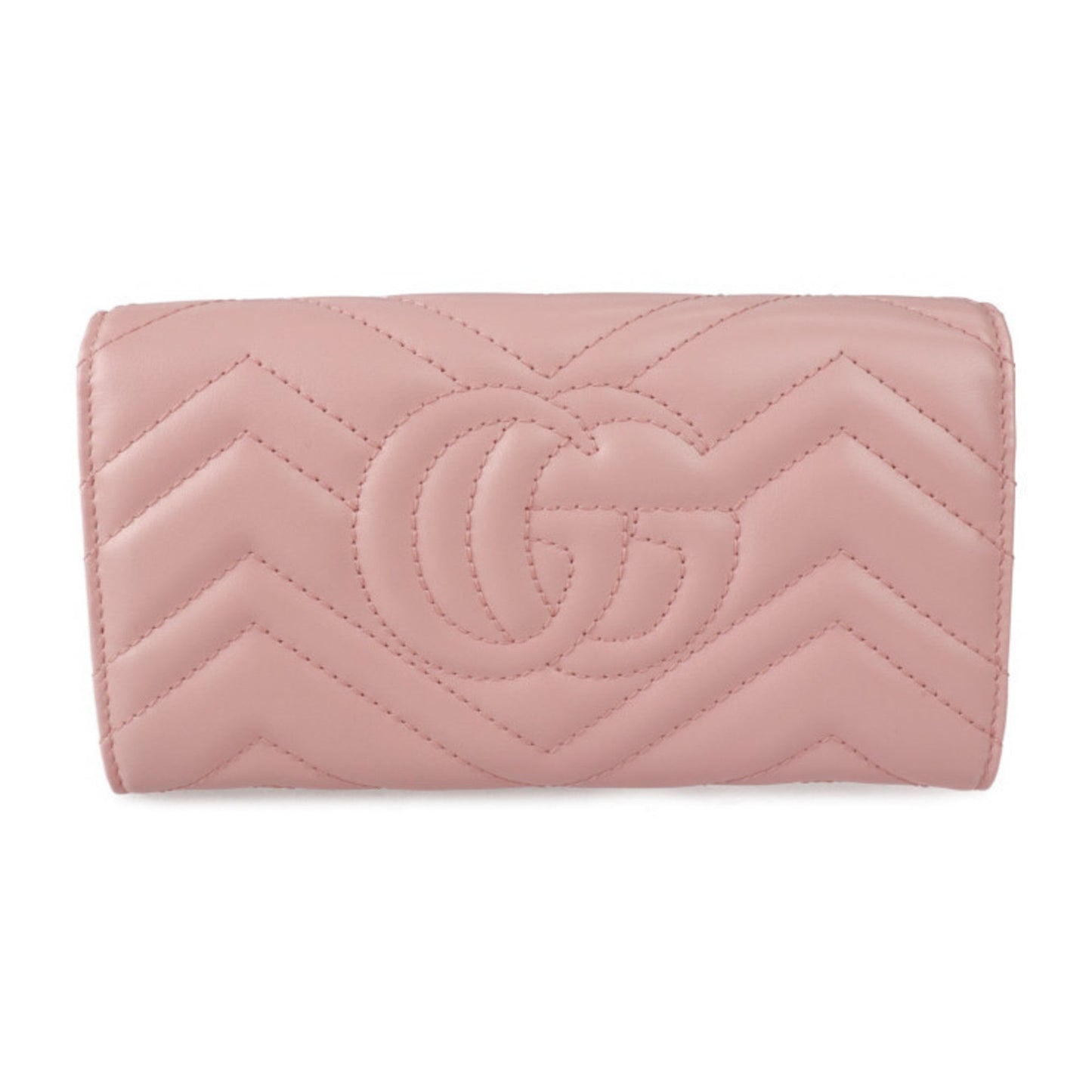 Luxury Gucci Continental Wallet GG Marmont Bifold 443436 Leather Pink Series Silver Metal Fittings Long