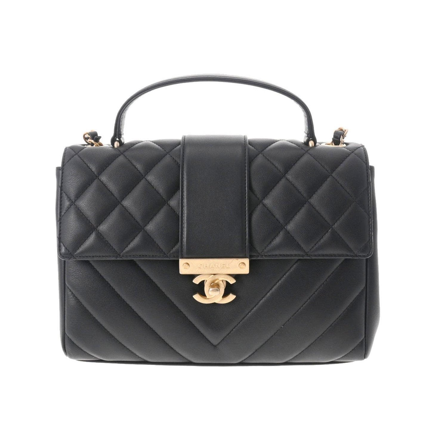 Luxury Chanel matelasse chain shoulder black ladies lambskin bag