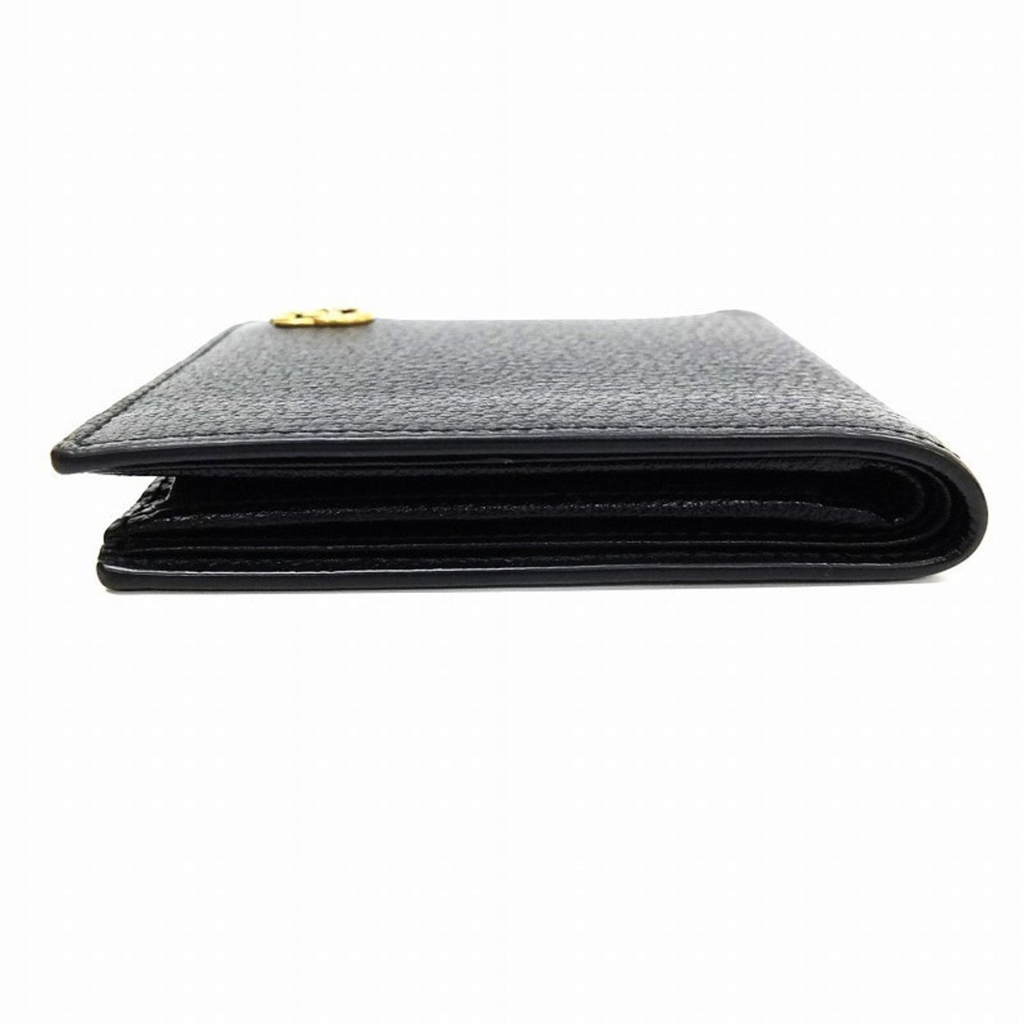 Luxury Gucci GG Marmont Fold Wallet 428725 203887 Leather Black Bifold Gold Men's Women's Unisex