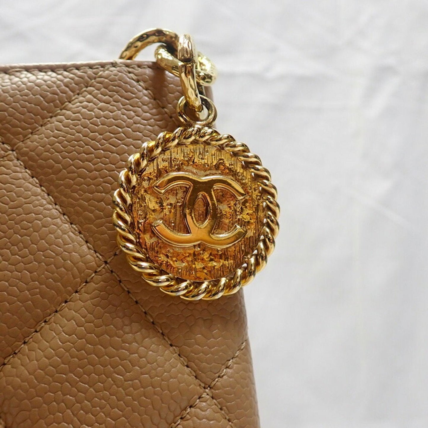 Luxury Chanel Reproduction Caviar Skin No. 8 Beige Tote Bag