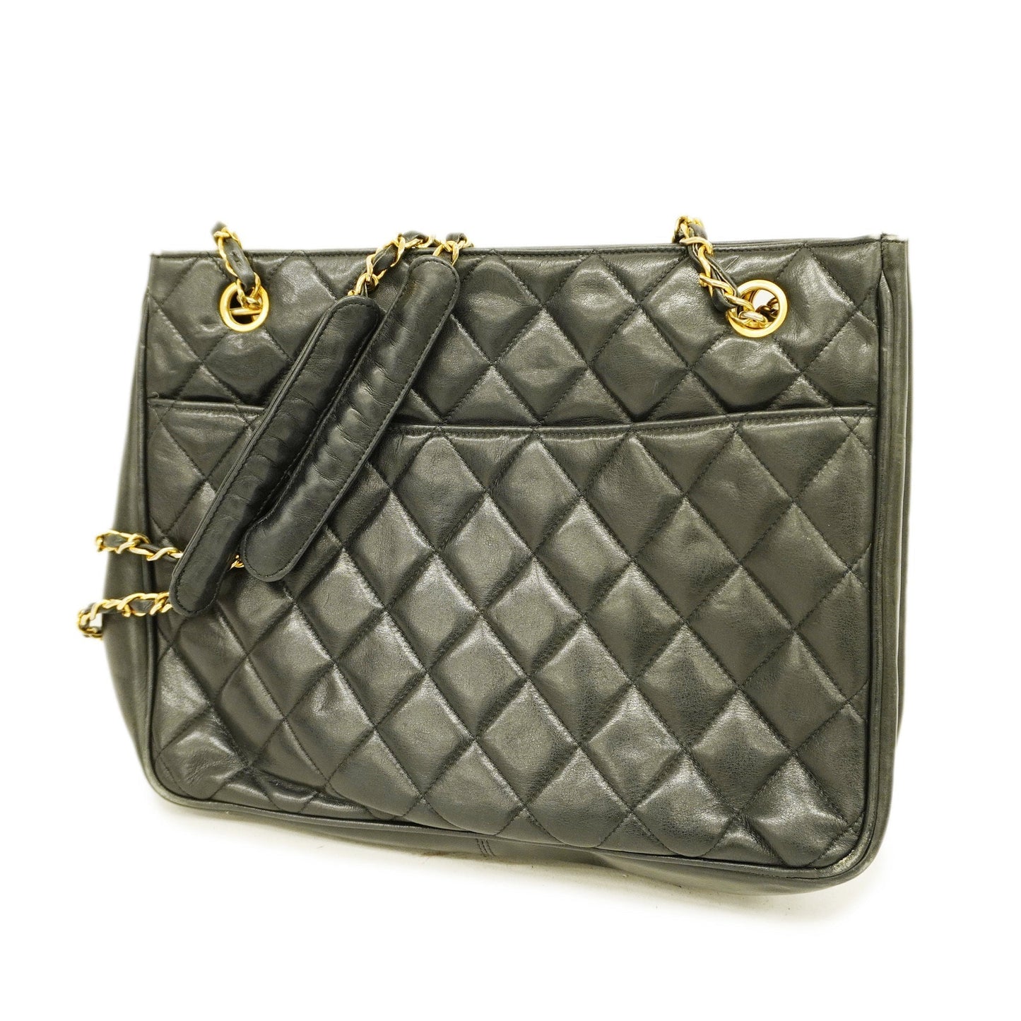 CHANELAuth  Matelasse Chain Shoulder Leather Shoulder Bag Black