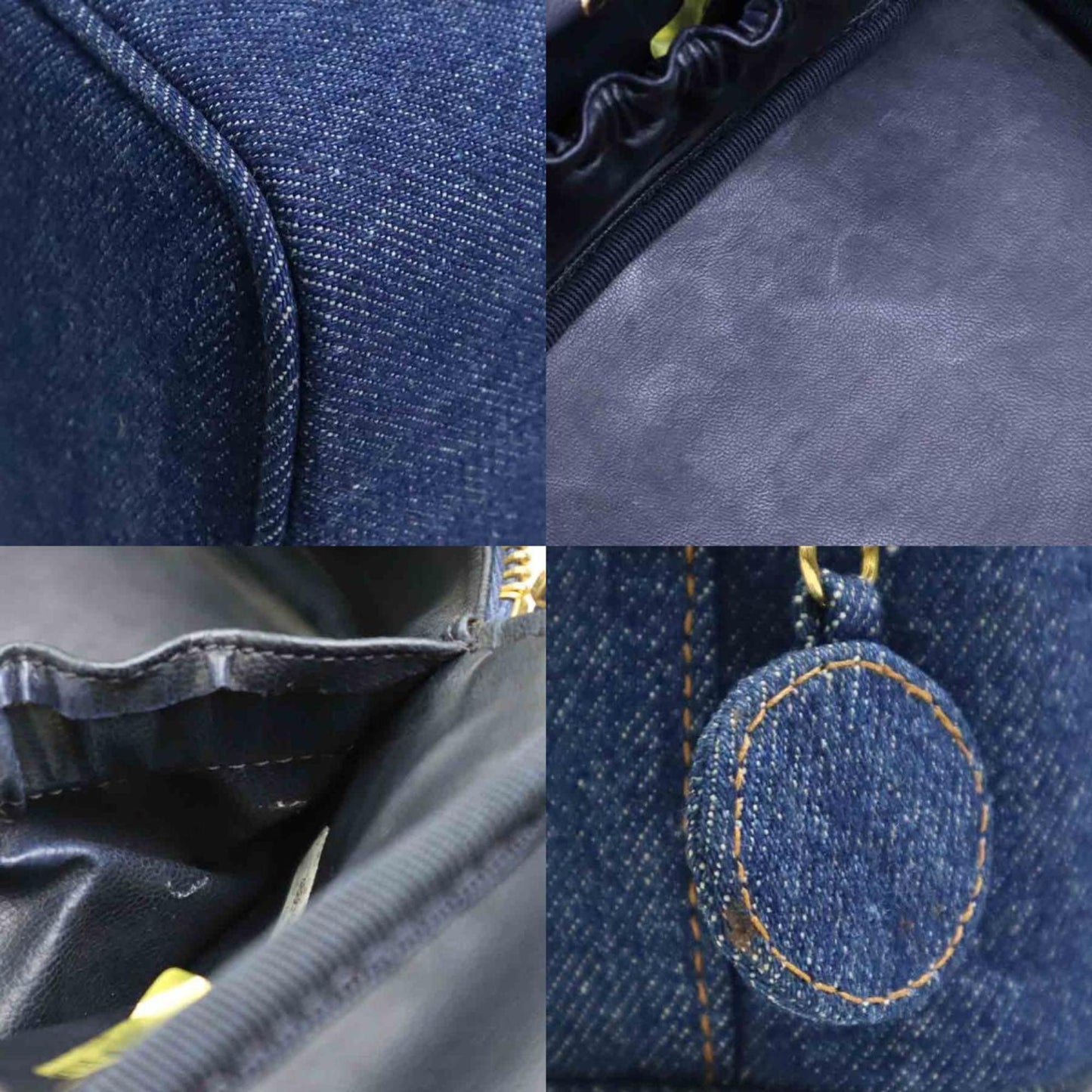 Luxury Chanel Handbag Vanity Bag Coco Mark Denim Blue Gold Women's