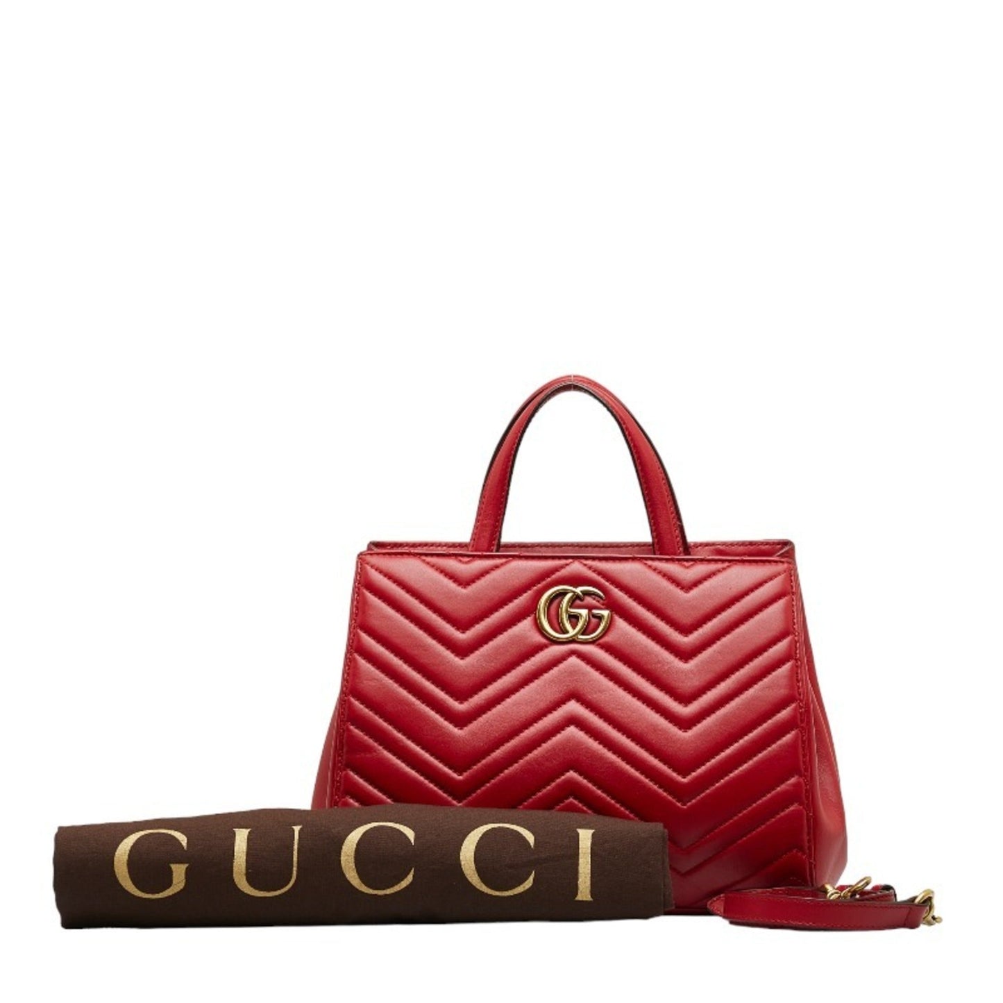 Luxury Gucci GG Marmont Quilted Handbag Shoulder Bag 448054 Red Leather Women's
