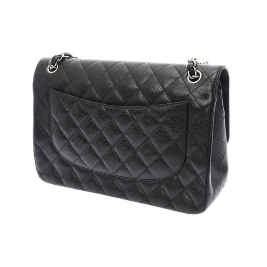 CHANEL matelasse double flap 30 black ladies caviar skin shoulder bag