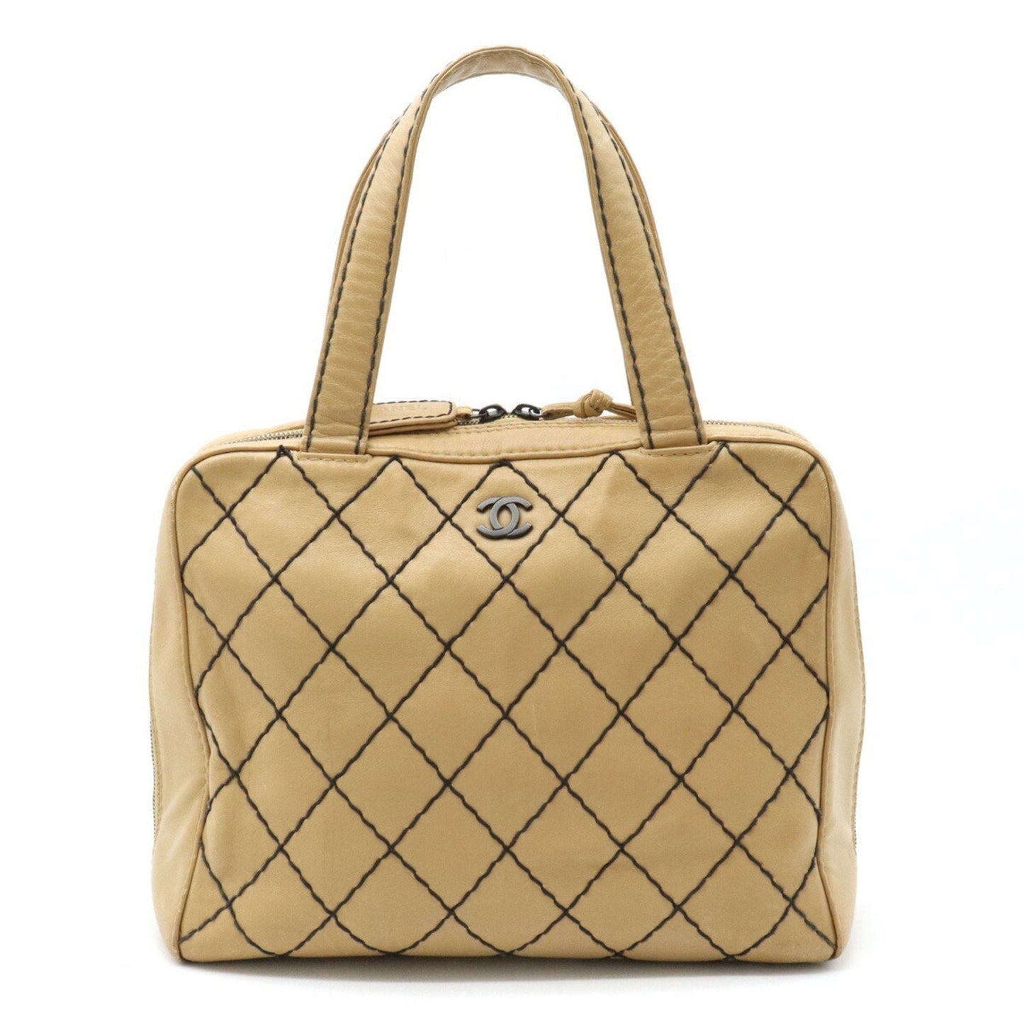 Luxury Chanel Wild Stitch Coco Mark Tote Bag Handbag Leather Beige A14693
