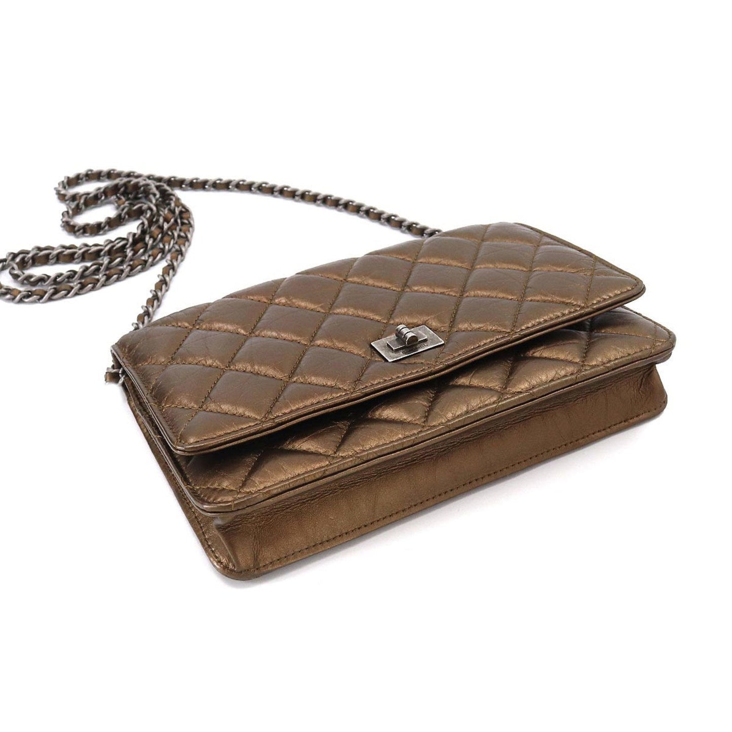 Luxury Chanel 2.55 Chain Wallet Long Leather Bronze Vintage Silver Hardware