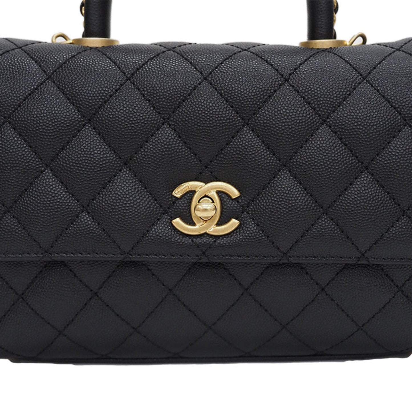 Luxury Chanel Coco Handle Handbag Black A92990 Caviar Skin Women's
