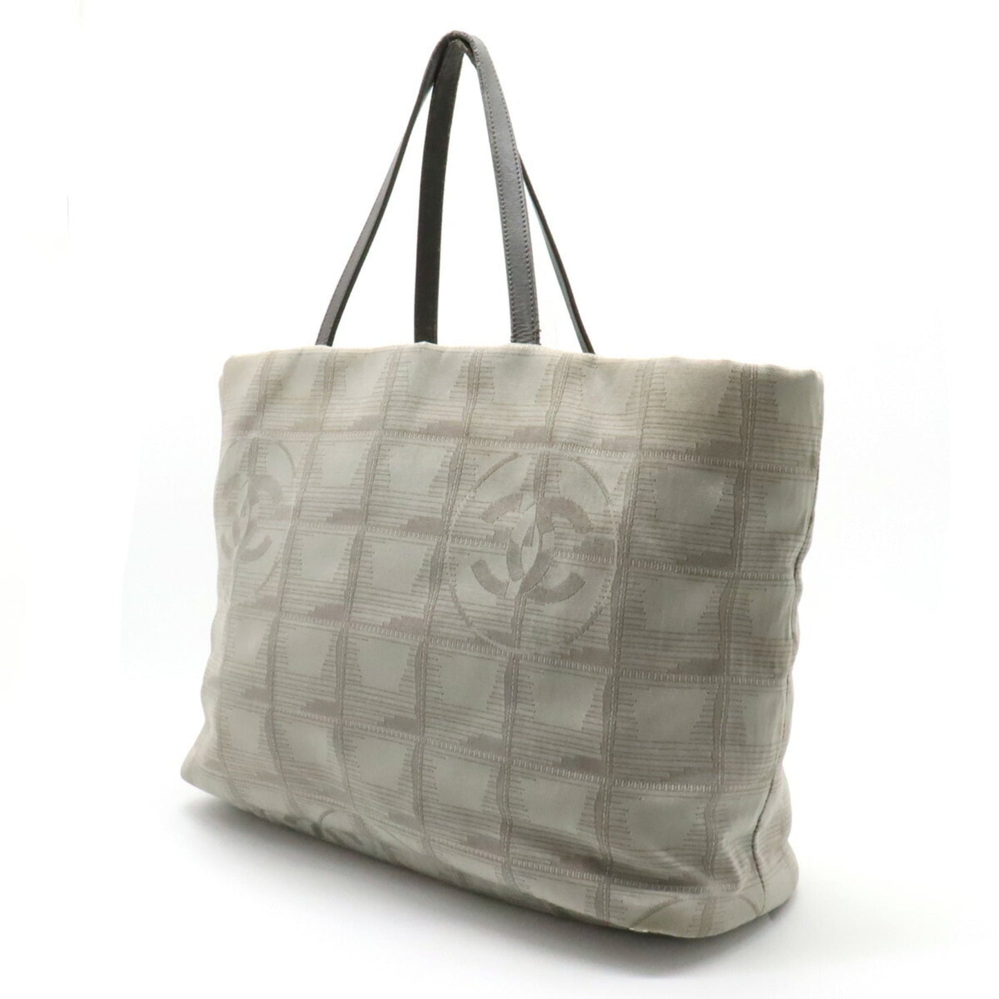 Luxury Chanel New Line Large Tote Bag Shoulder Nylon Jacquard Leather Gray 7148