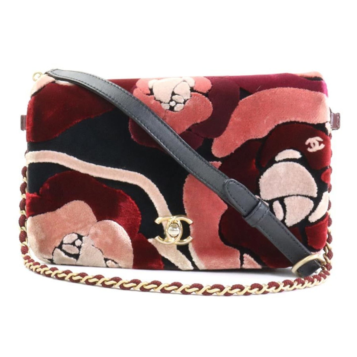 Luxury Chanel Shoulder Bag Crossbody Camellia Coco Mark Velvet/Leather Multicolor/Black Gold Ladies