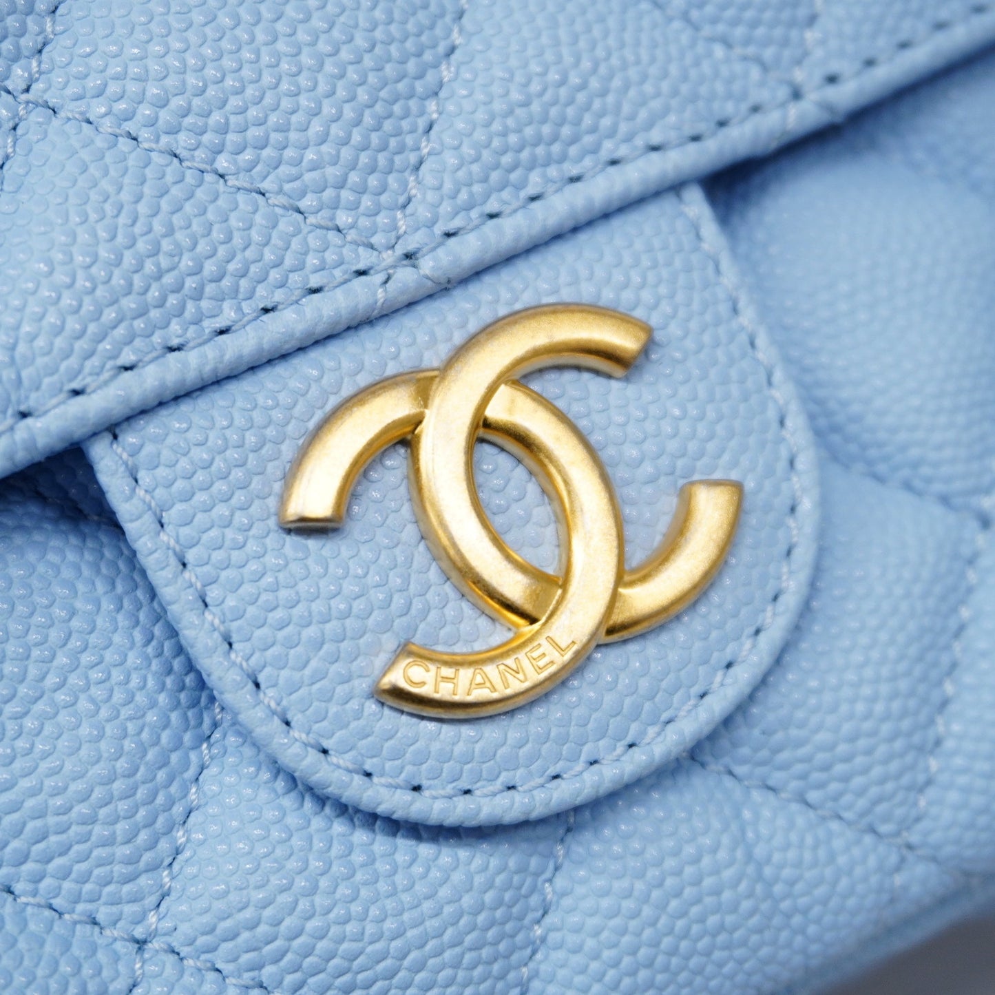 CHANEL  Matelasse Chain Shoulder Women's Caviar Leather Light Blue