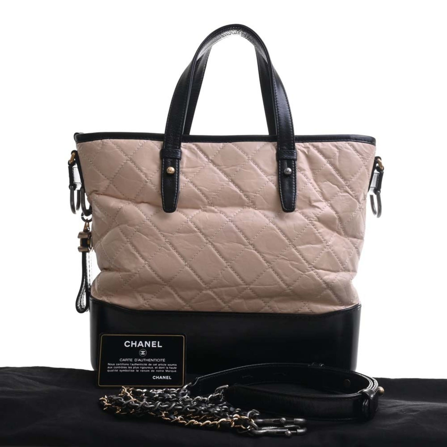 Luxury Chanel Leather Gabriel de Cocomark Shoulder Bag Beige/Black Ladies
