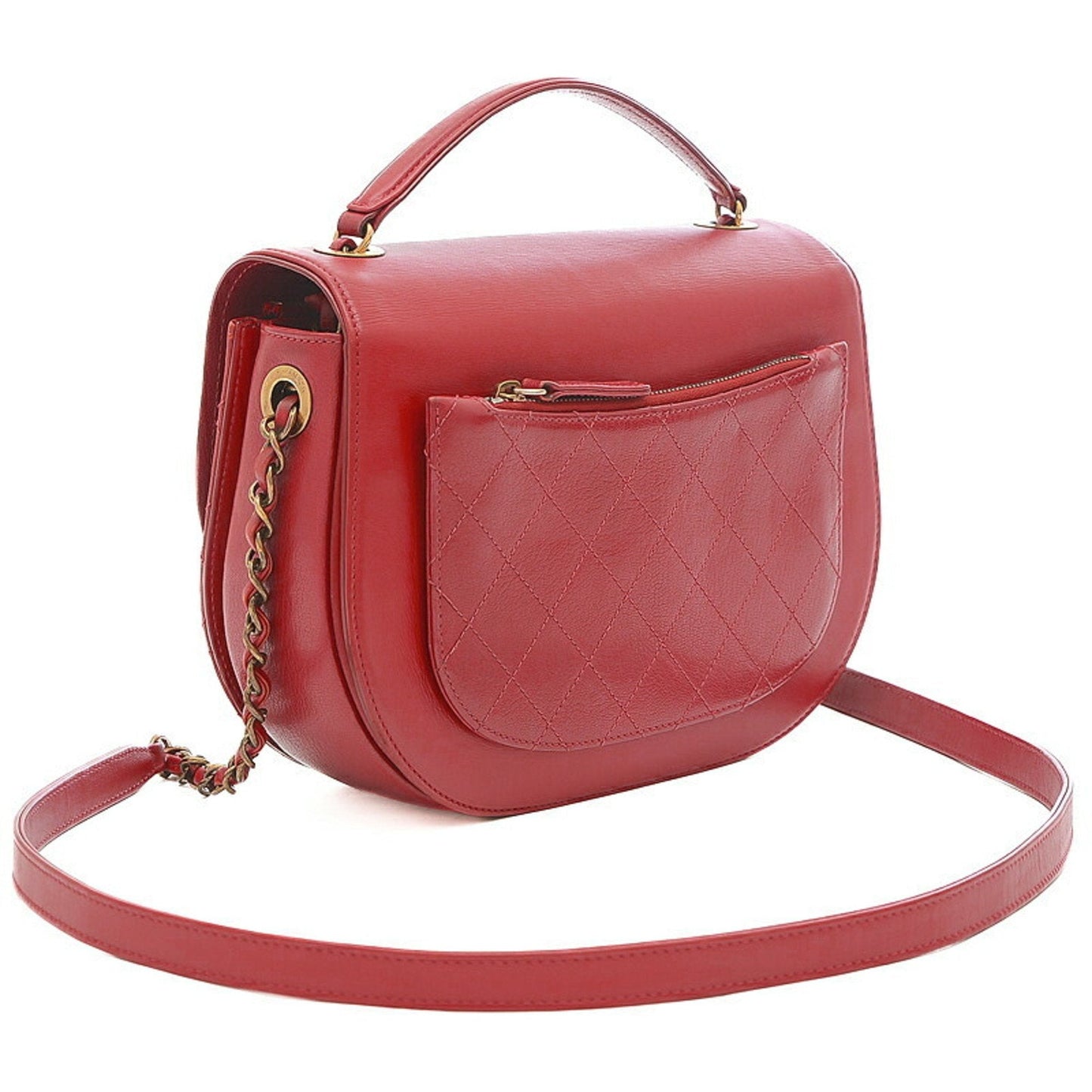 Luxury Chanel matelasse 2-way chain bag leather red gold hardware