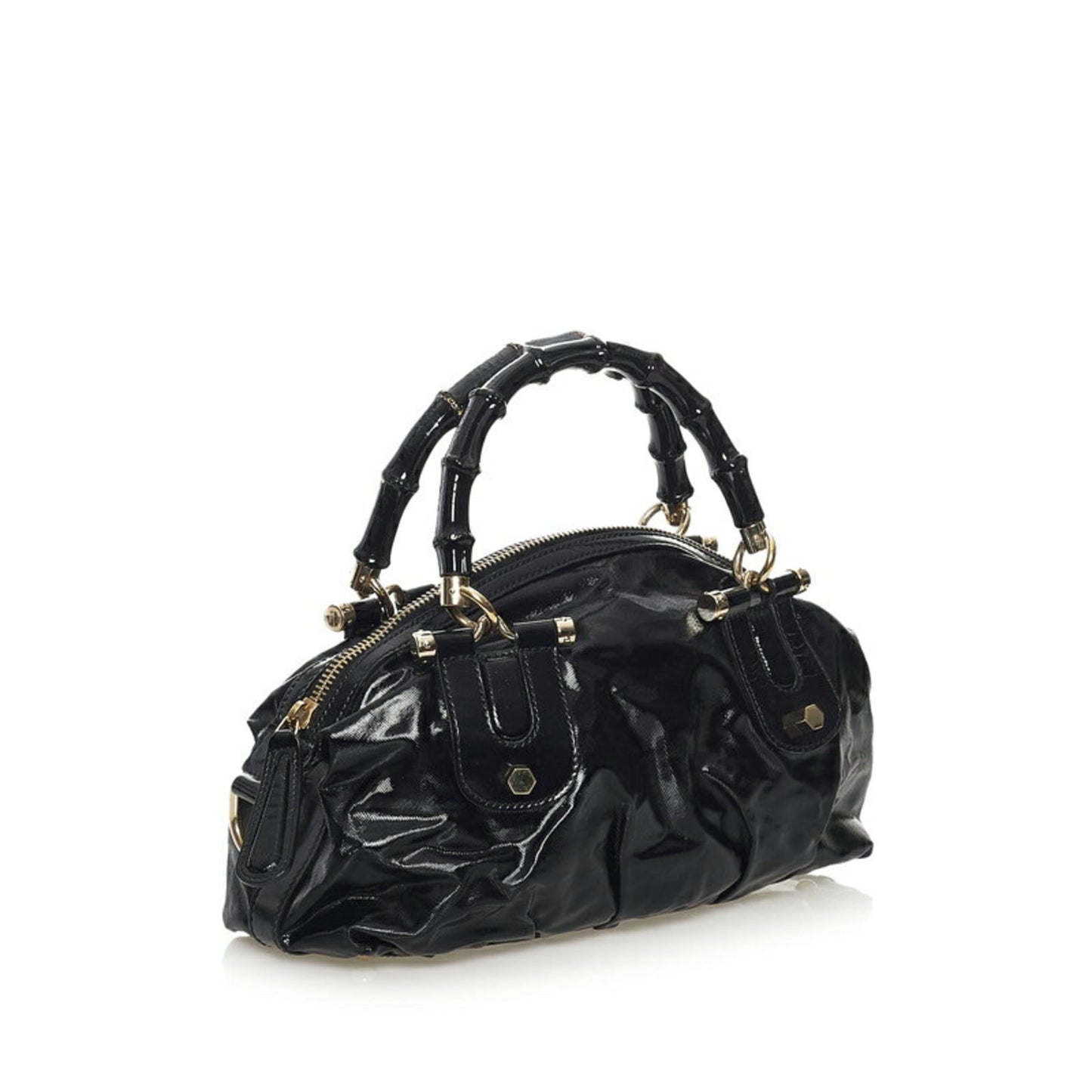 Luxury Gucci Bamboo Handbag Shoulder Bag 2way 189869 Black PVC Leather Ladies