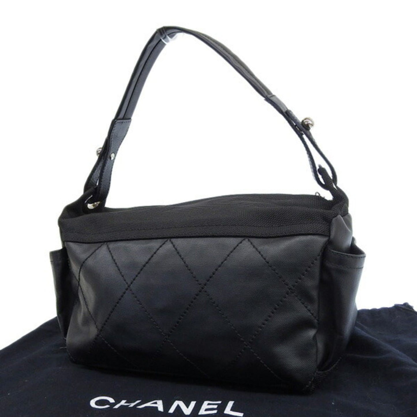 Luxury Chanel Coated Canvas Leather Paris Biarritz Coco Mark One Shoulder Bag A34205 Black Ladies