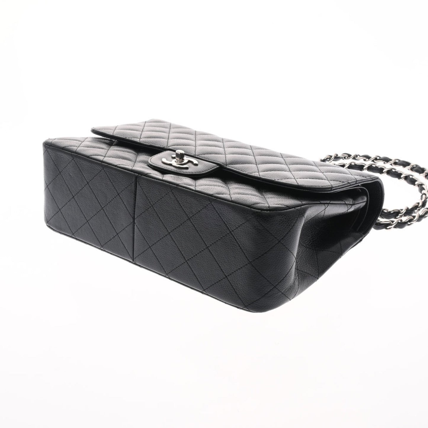CHANEL matelasse double flap 30 black ladies caviar skin shoulder bag