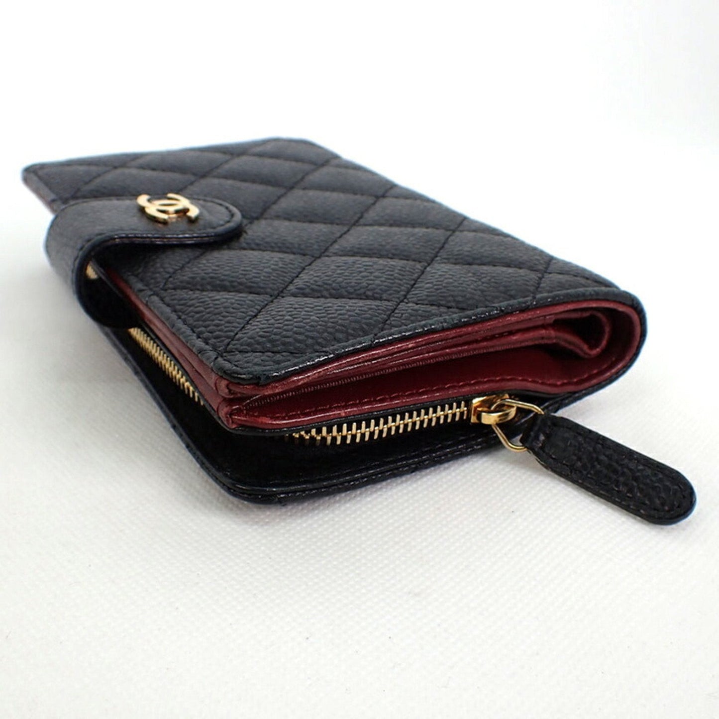Luxury Chanel caviar skin matelasse black two-fold wallet