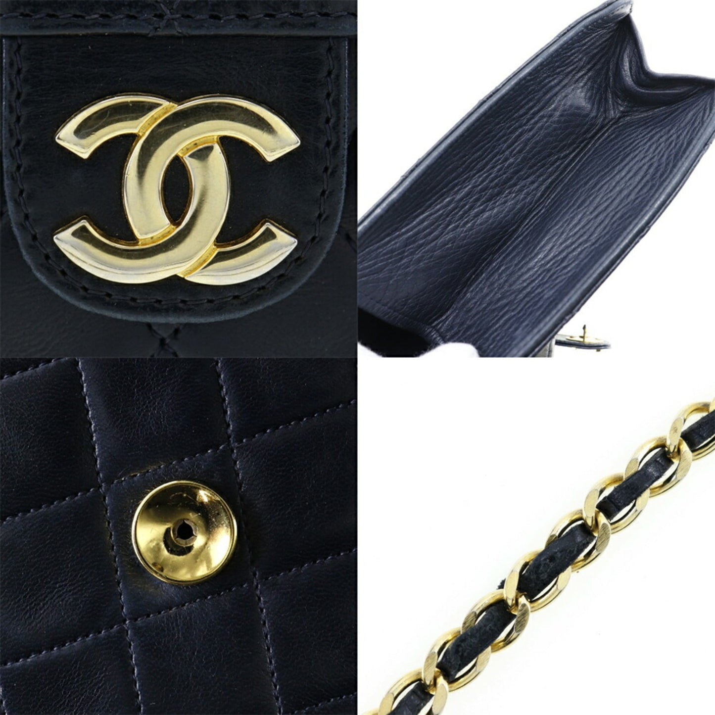 CHANEL Matrasse Shoulder Bag Coco Mark Lambskin Made in France Black/Gold Hardware Snap Button Women's