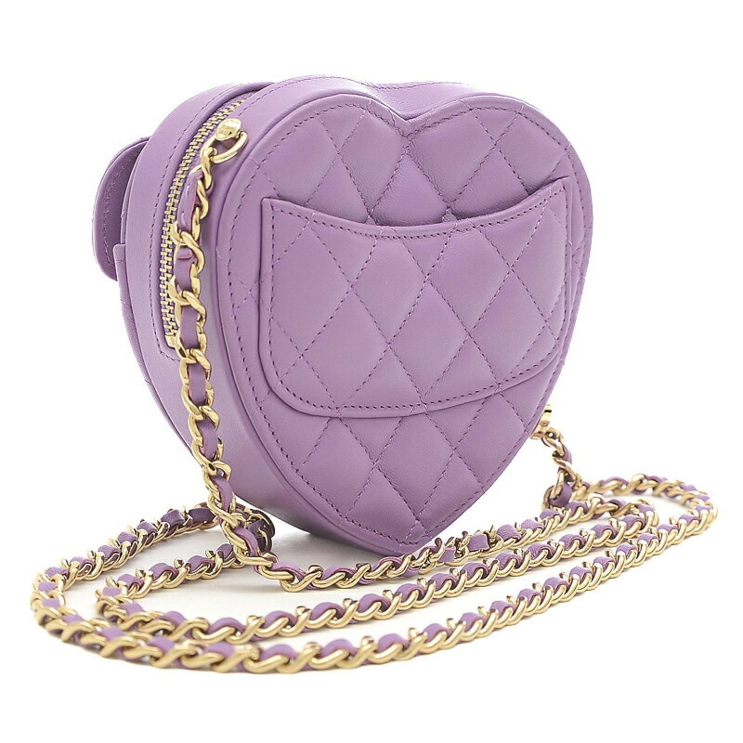 Luxury Chanel Matelasse Heart Chain Shoulder Bag Lambskin Purple AP2784