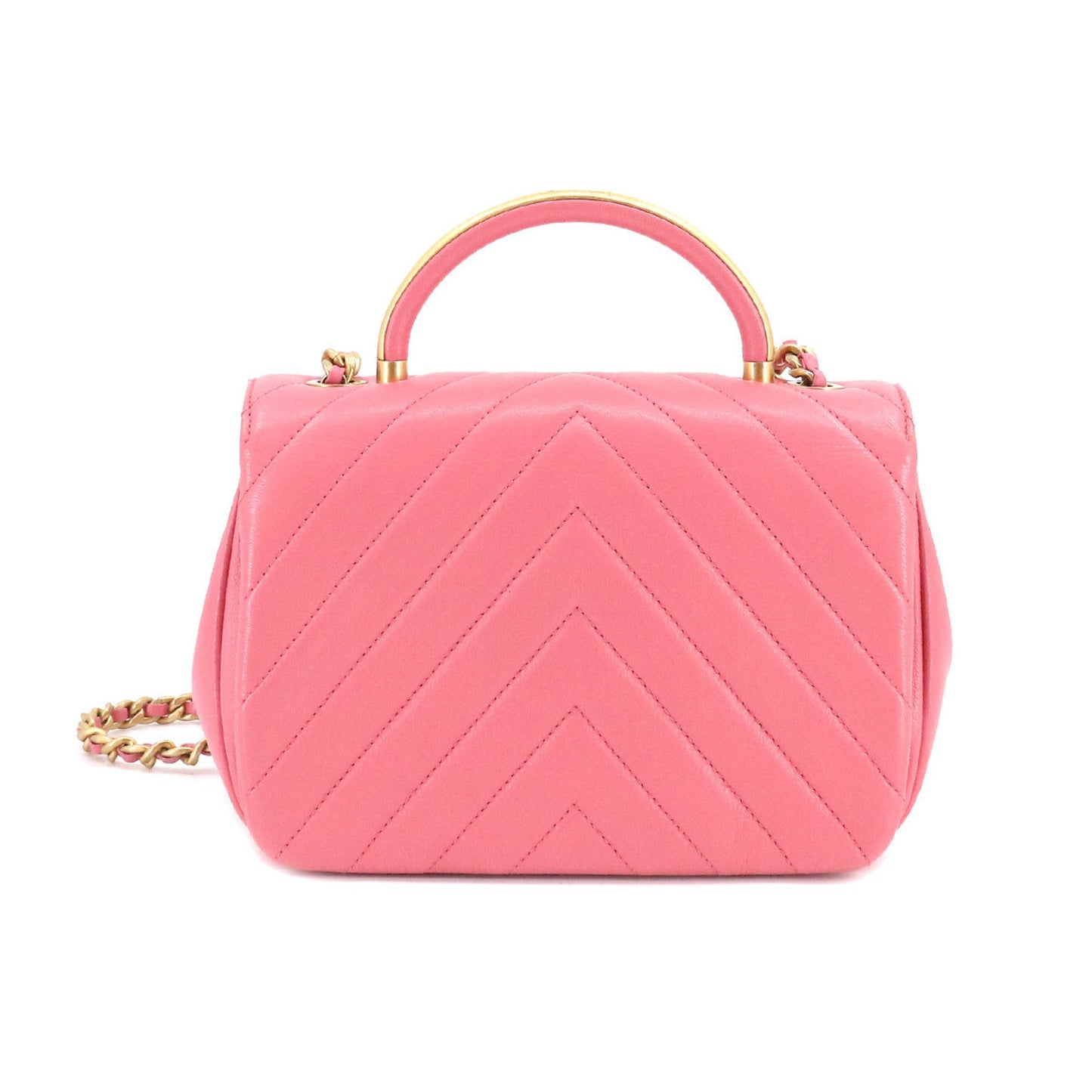 Luxury Chanel Chevron V Stitch Top Handle 2way Hand Shoulder Bag Leather Pink