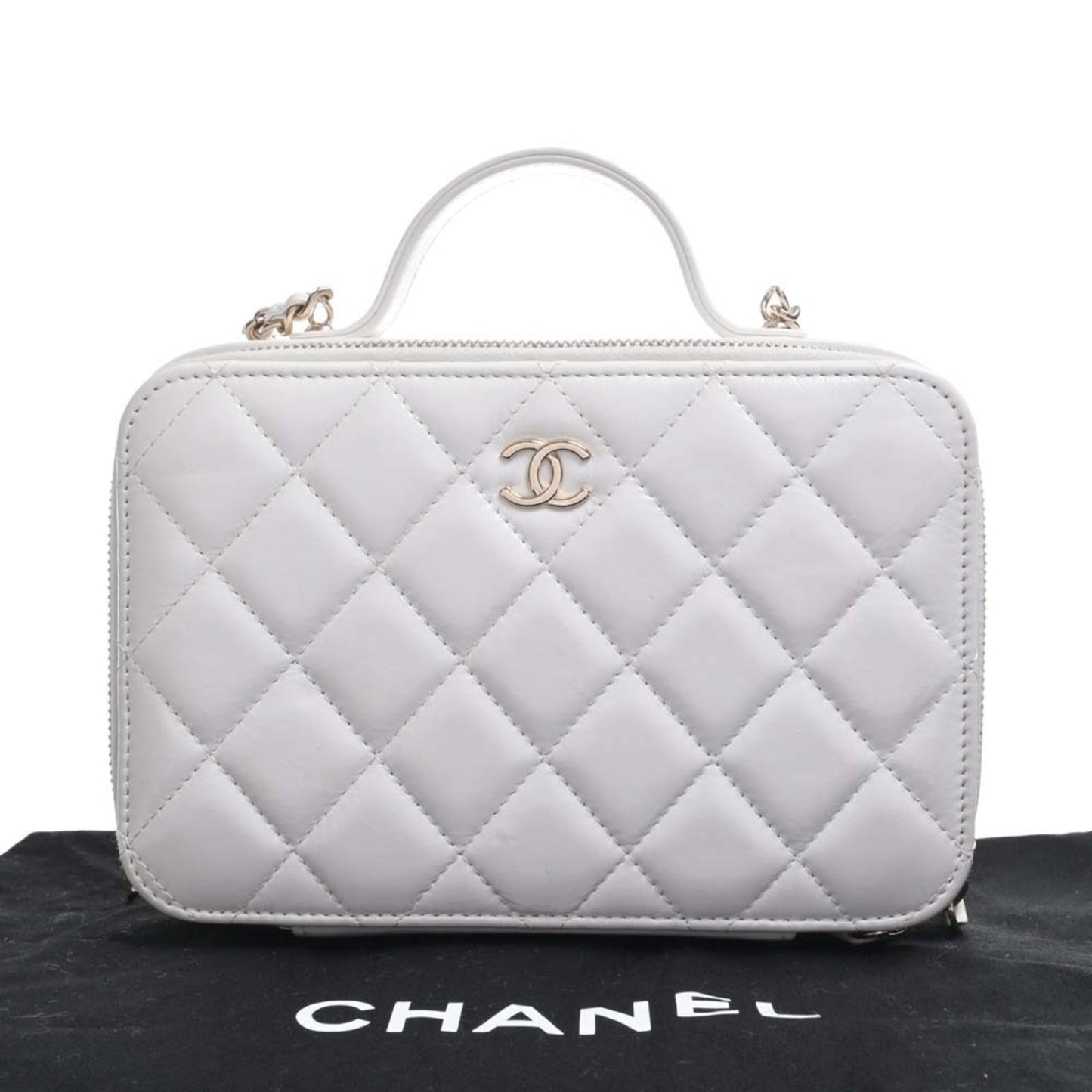 Luxury Chanel Leather Matelasse Coco Mark Chain Shoulder Bag Vanity White Ladies