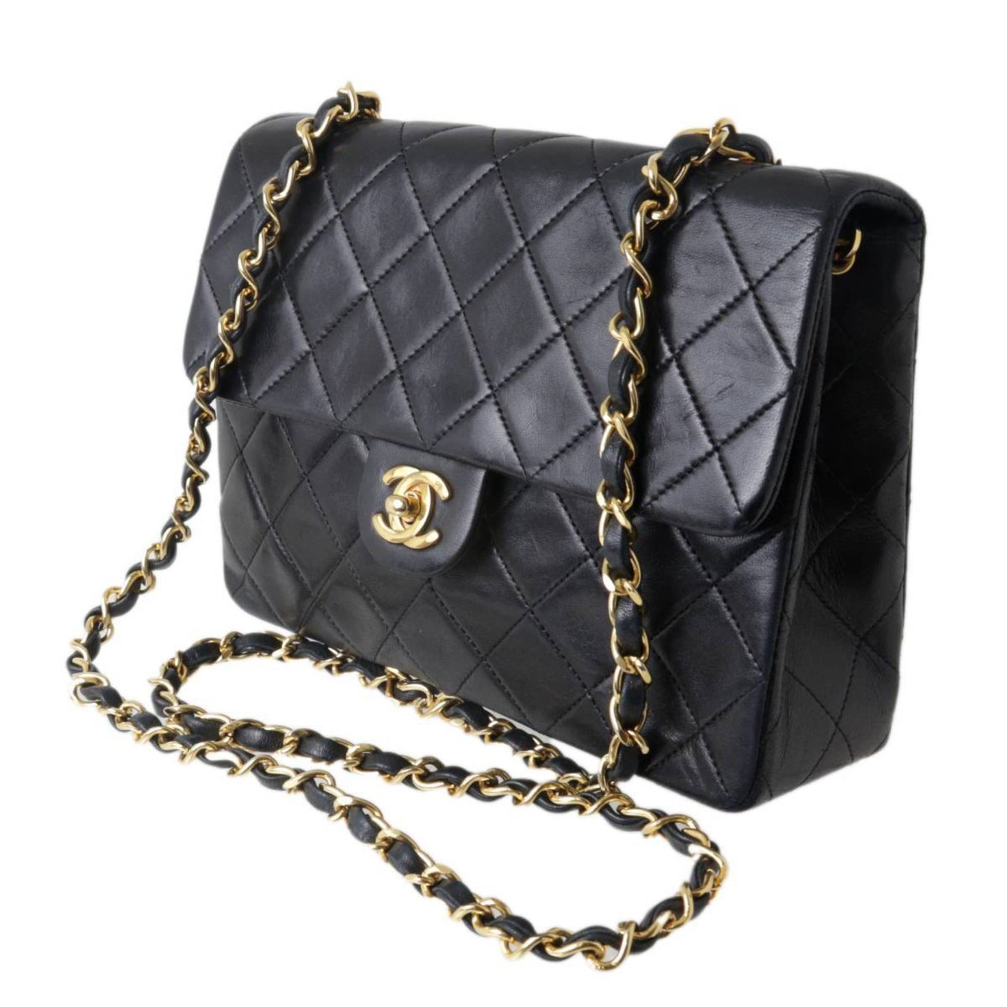 Luxury Chanel Matelasse 20 Chain Shoulder Bag 7 Digits Circa 1990 Lambskin Black x Gold NT