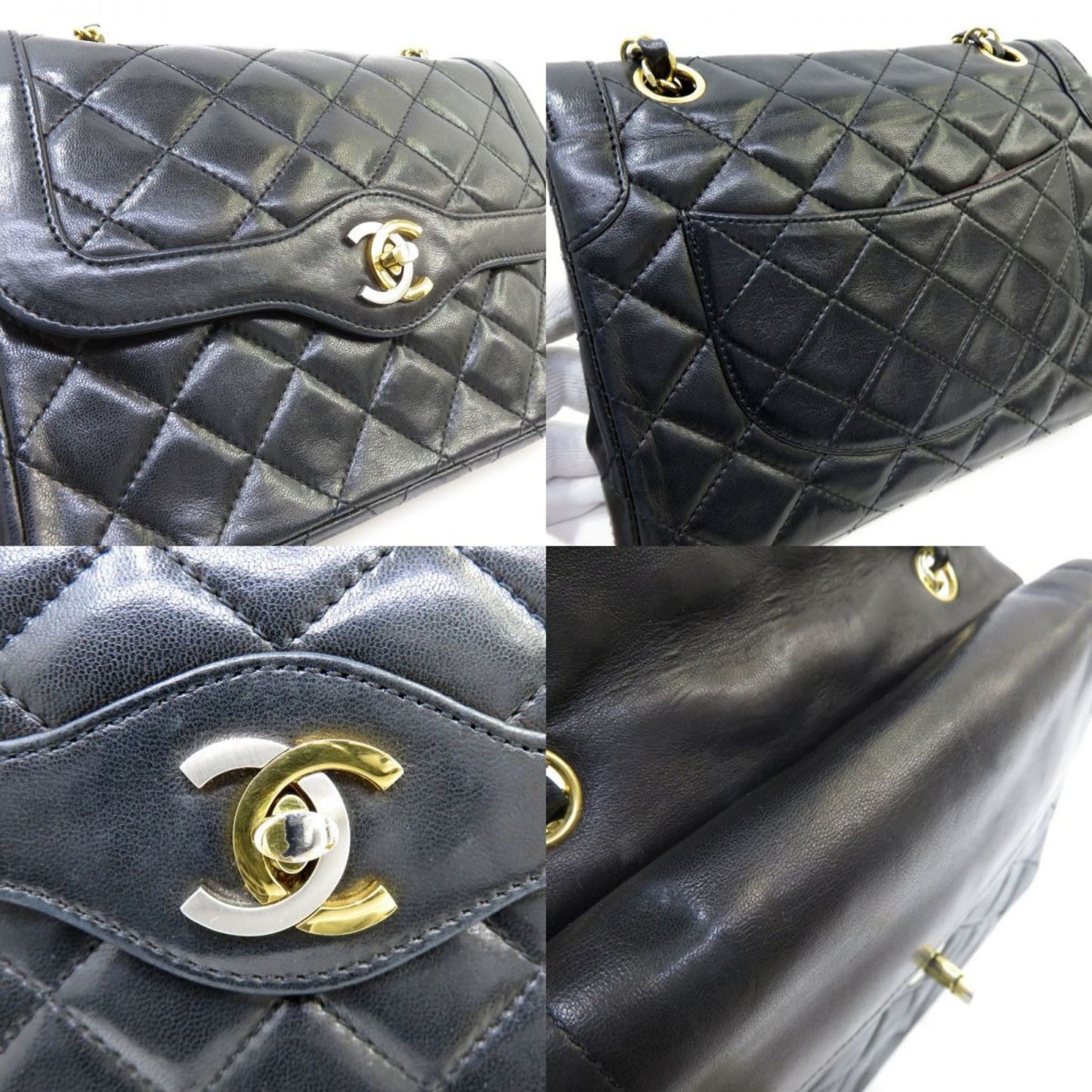 Chanel matelasse Paris limited W chain flap shoulder bag gold silver metal fittings