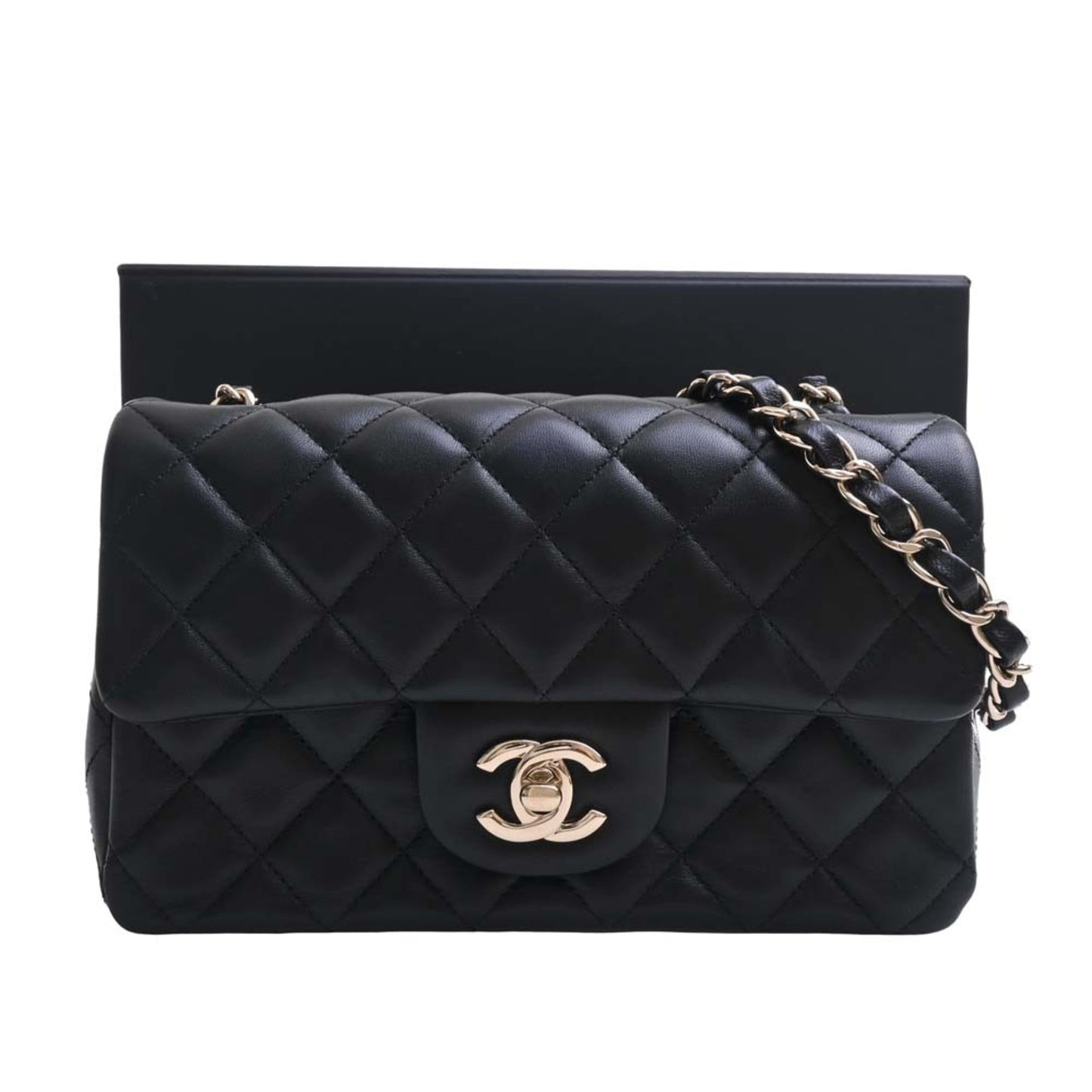Luxury Chanel Lambskin Matelasse Coco Mark Chain Shoulder Bag Black Ladies
